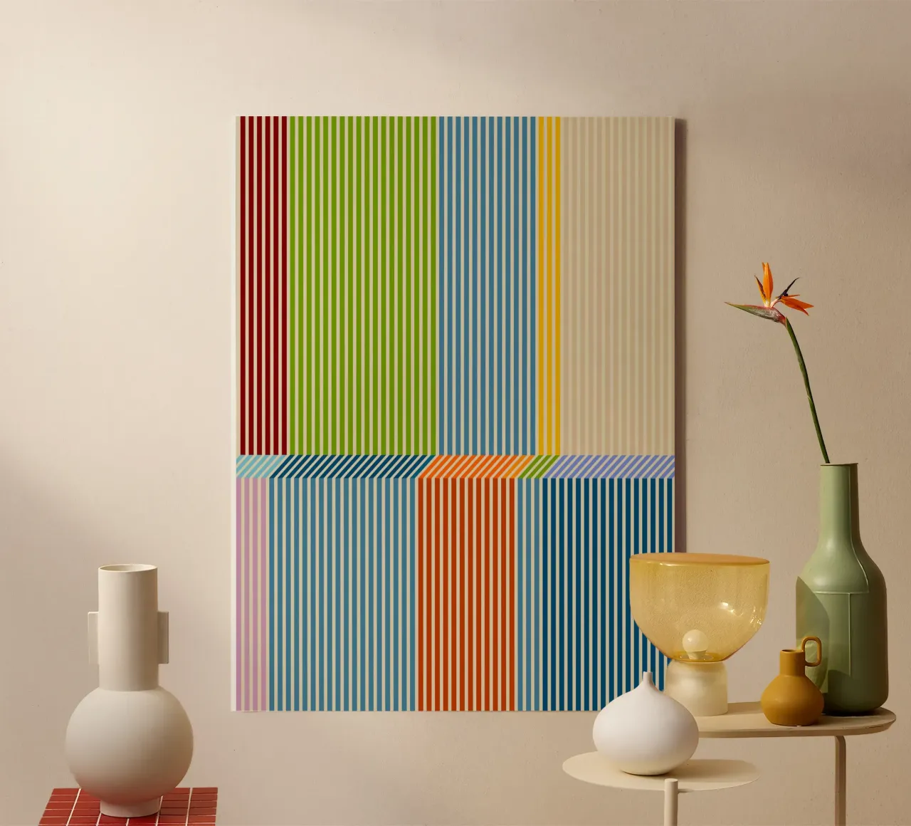 Bauhaus Buntes 3D-Linear-Streifen-Muster 2 Leinwand von Dominique Vari Abstract