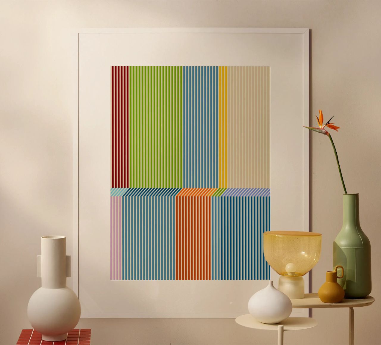 Bauhaus Colourful 3D Linear Stripe Pattern 2 hahnemühle by Dominique Vari Abstract