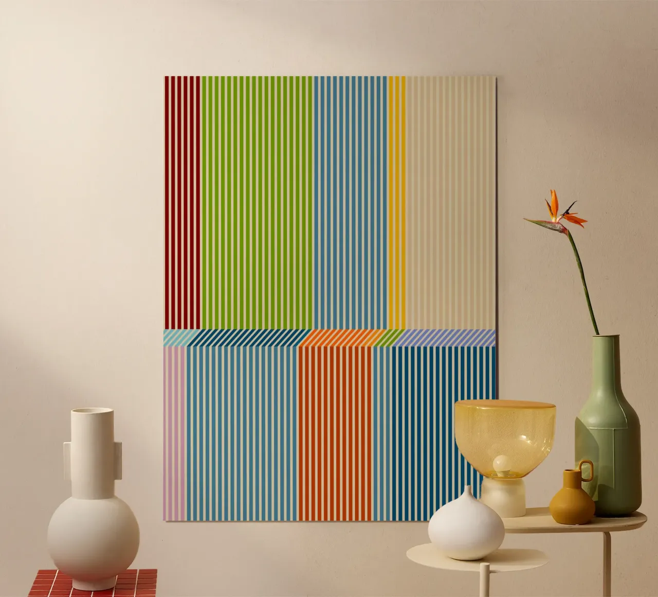 Bauhaus Motif de rayures linéaires 3D colorées 2 hahnemühle de Dominique Vari Abstract