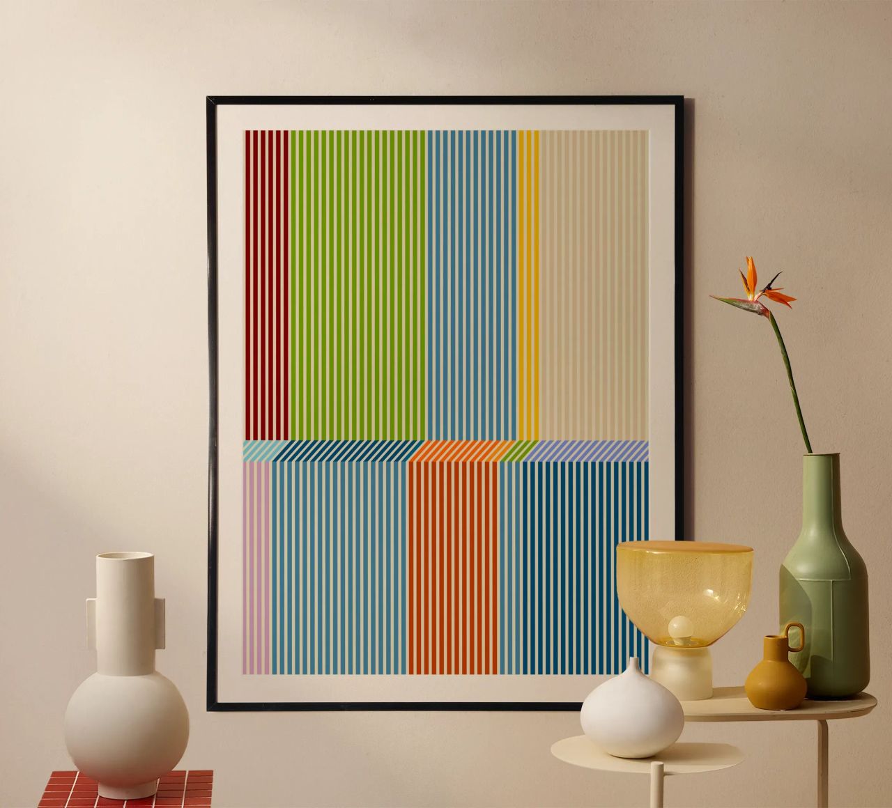 Bauhaus Colourful 3D Linear Stripe Pattern 2 hahnemühle by Dominique Vari Abstract