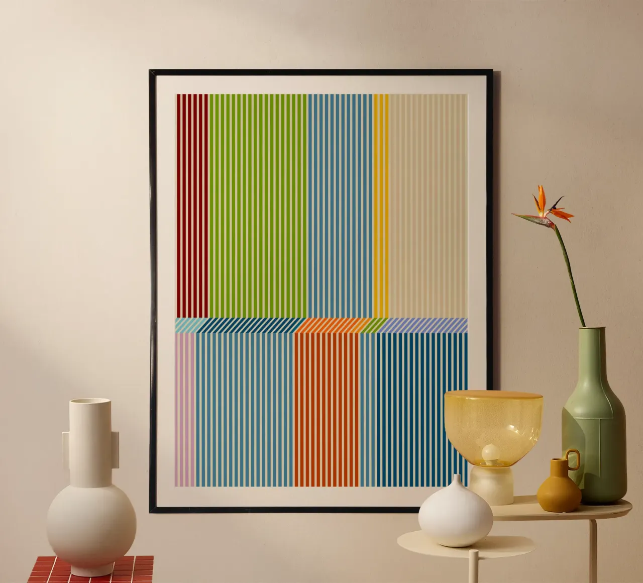 Bauhaus Buntes 3D-Linear-Streifen-Muster 2 Hahnemühle von Dominique Vari Abstract