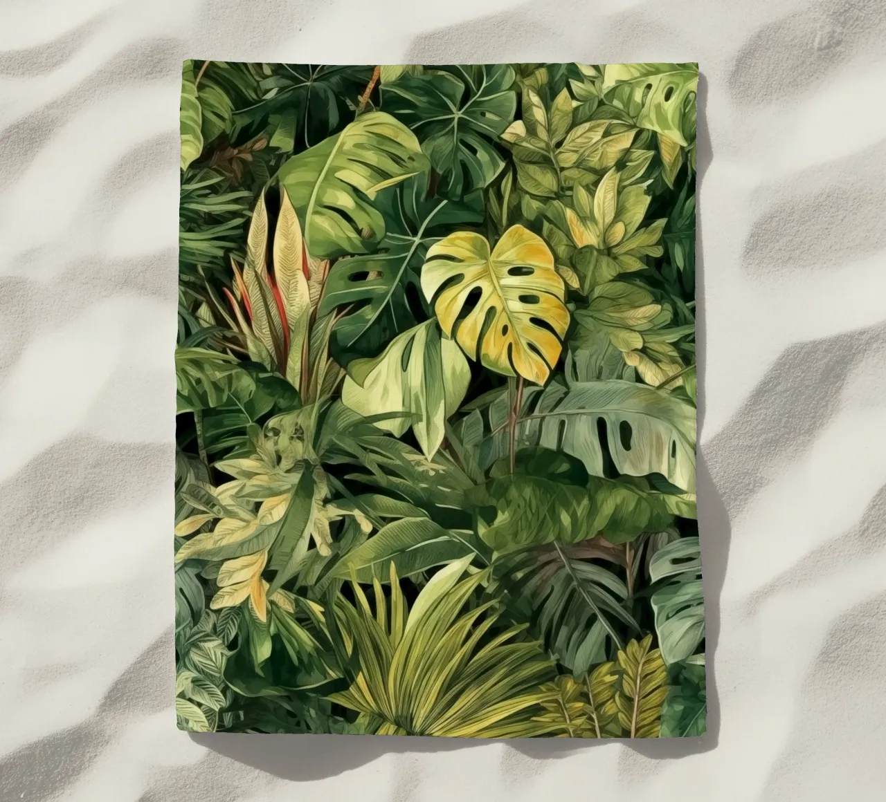 Green jungle leaves beach towel by Justyna Jaszke JBJart