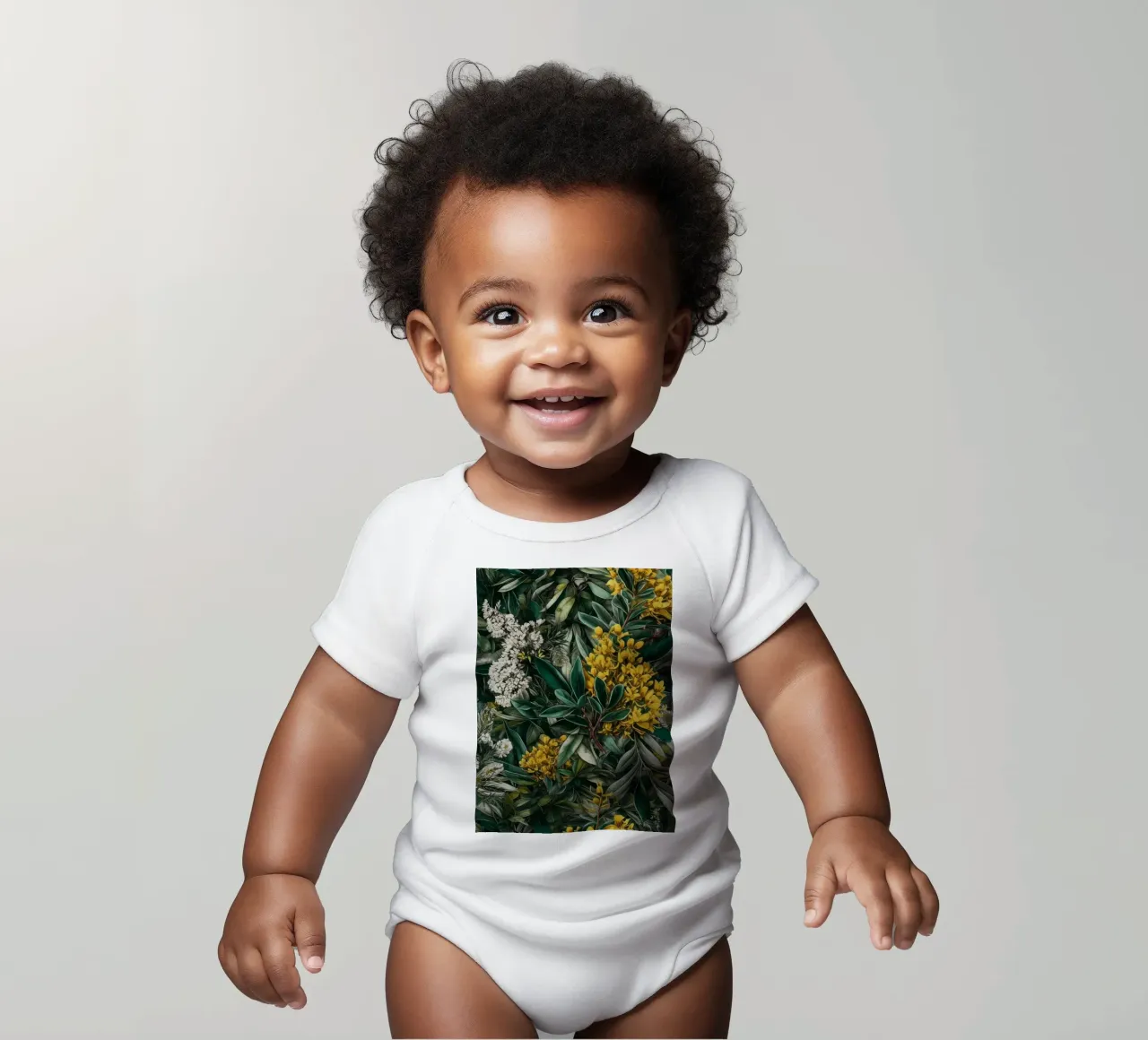 Fiori e foglie botaniche body neonato maniche corte da Justyna Jaszke JBJart