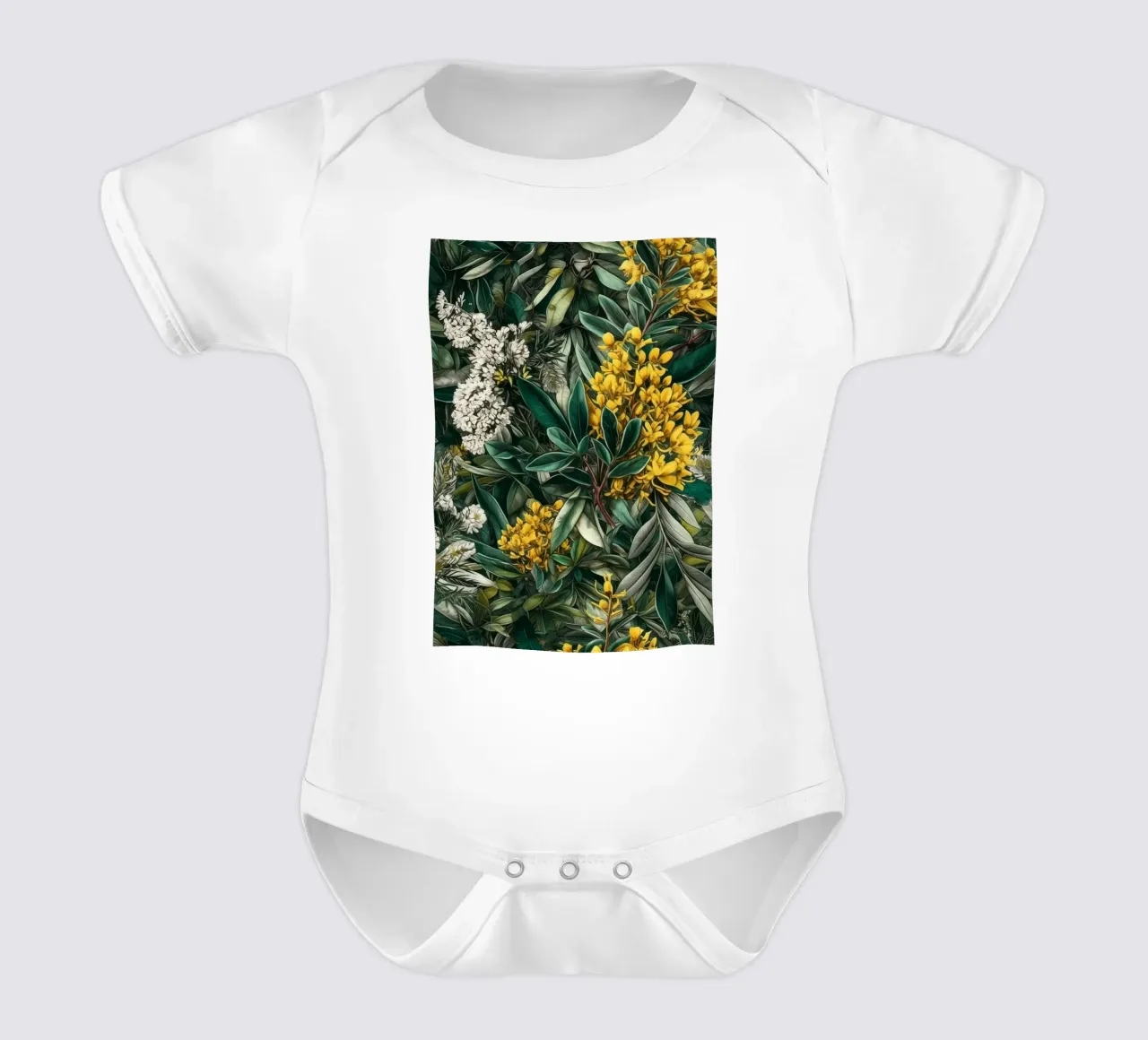 Fiori e foglie botaniche body neonato maniche corte da Justyna Jaszke JBJart