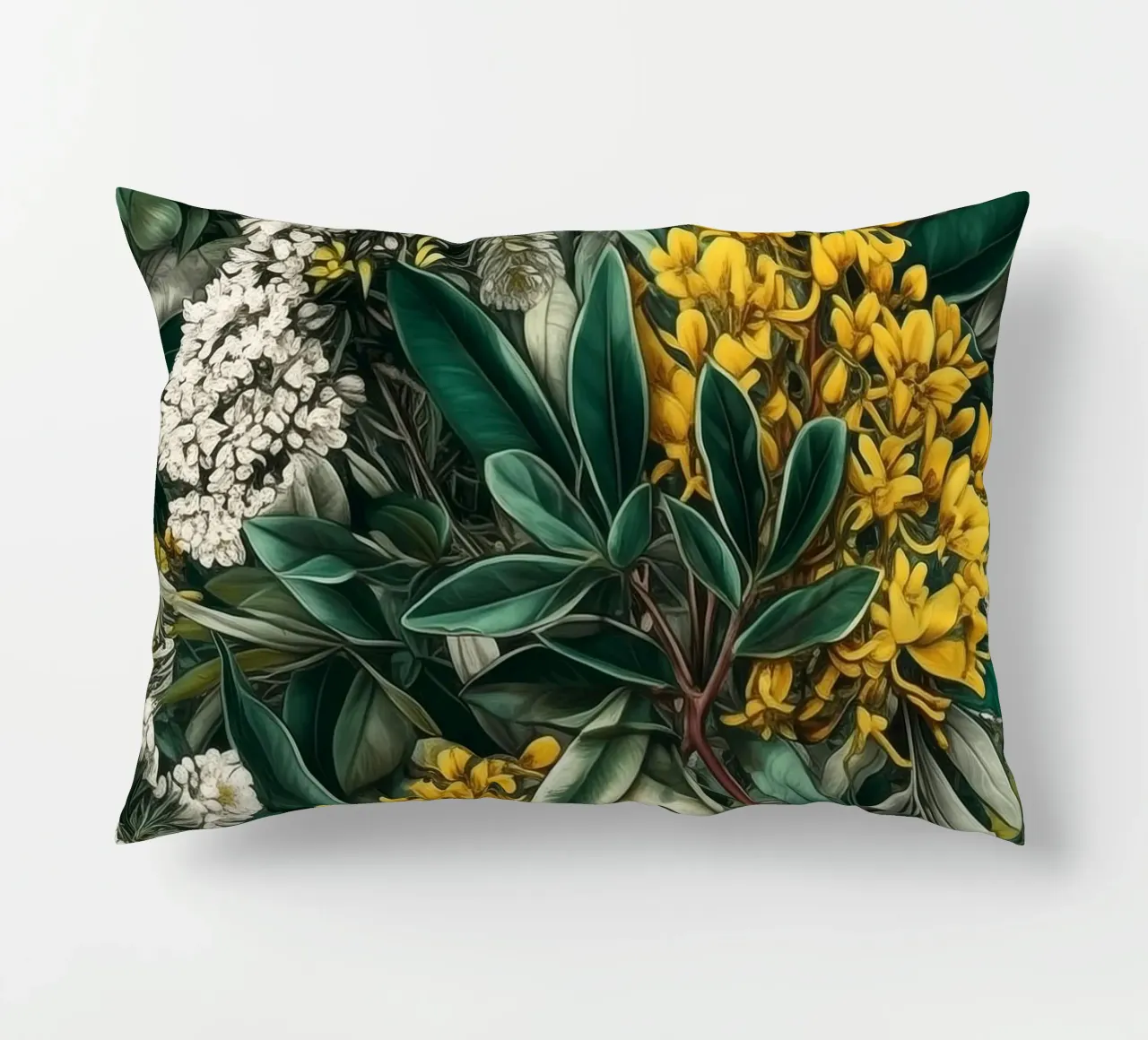 Fiori e foglie botaniche cuscino da Justyna Jaszke JBJart