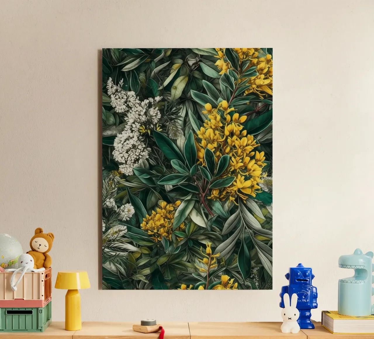 Fiori e foglie botaniche alluminio dibond da Justyna Jaszke JBJart