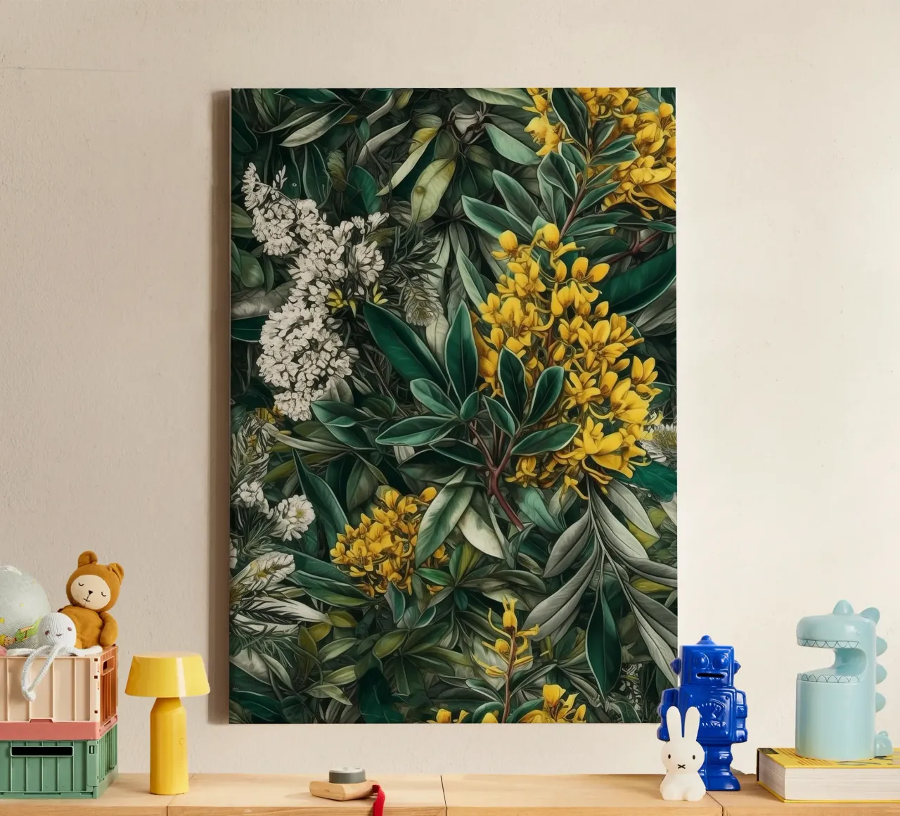 Fiori e foglie botaniche tela con Cornice a cassetta da Justyna Jaszke JBJart