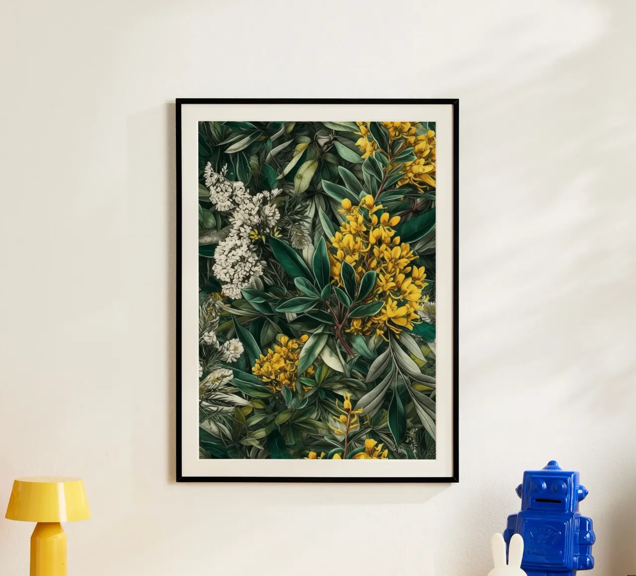 Fiori e foglie botaniche poster con telaio in legno da Justyna Jaszke JBJart