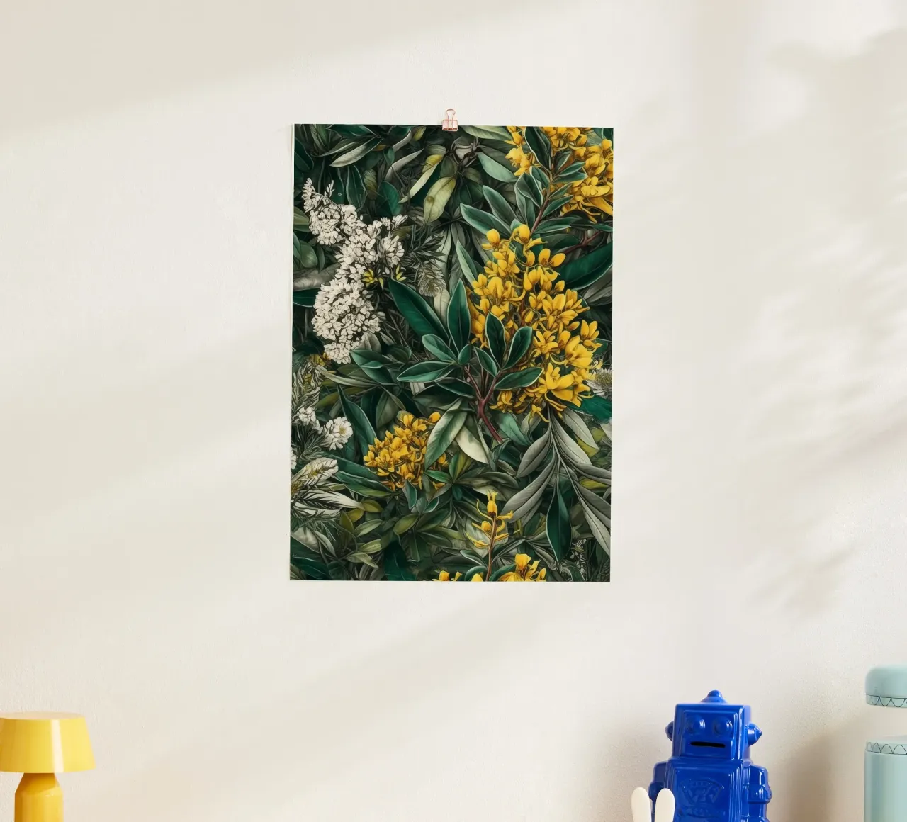 Fiori e foglie botaniche poster con telaio in legno da Justyna Jaszke JBJart