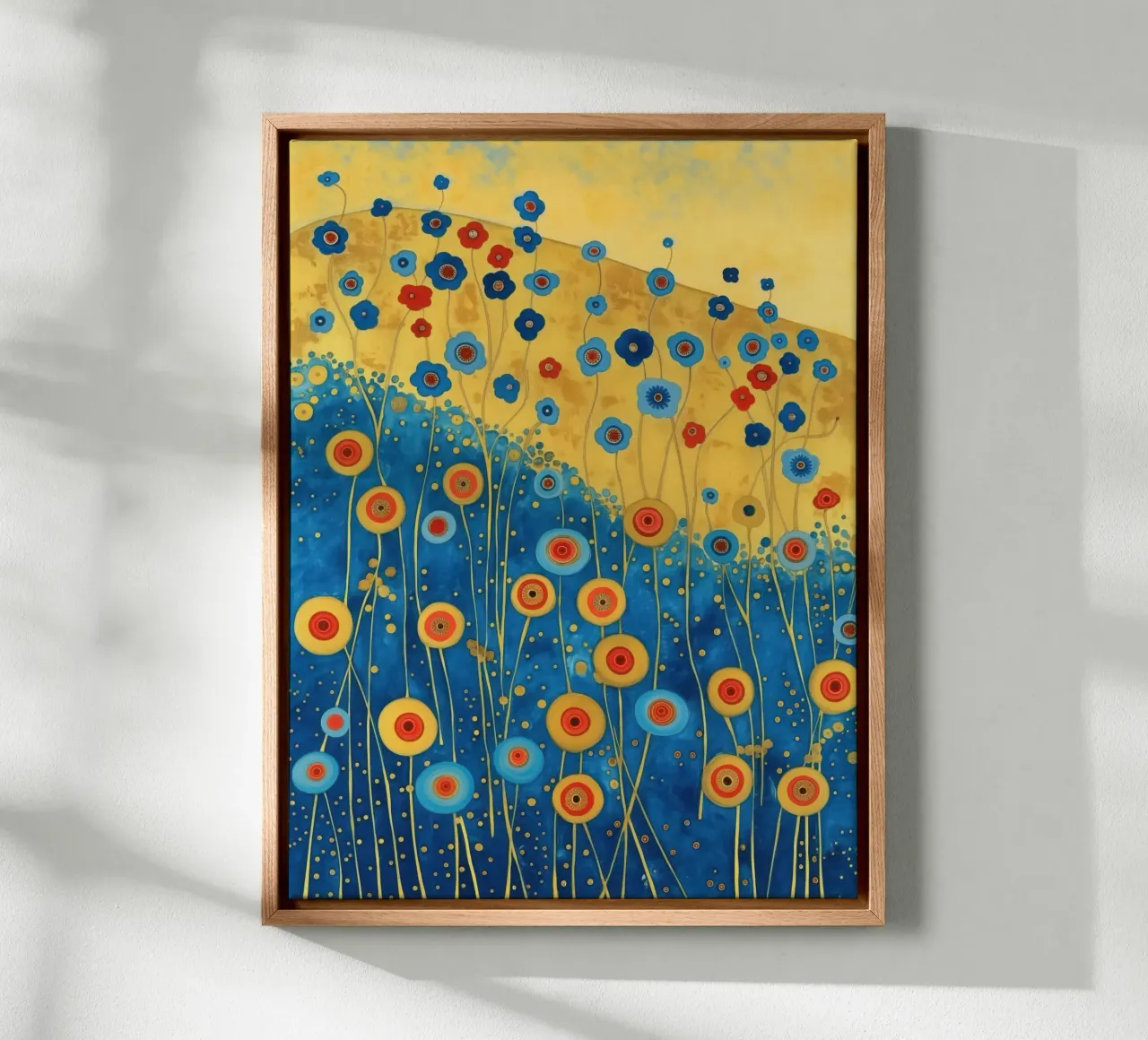Flores de verano en la playa dorada | Klimt se mezcla con Scandi lienzo con Marco flotante de Autofocus