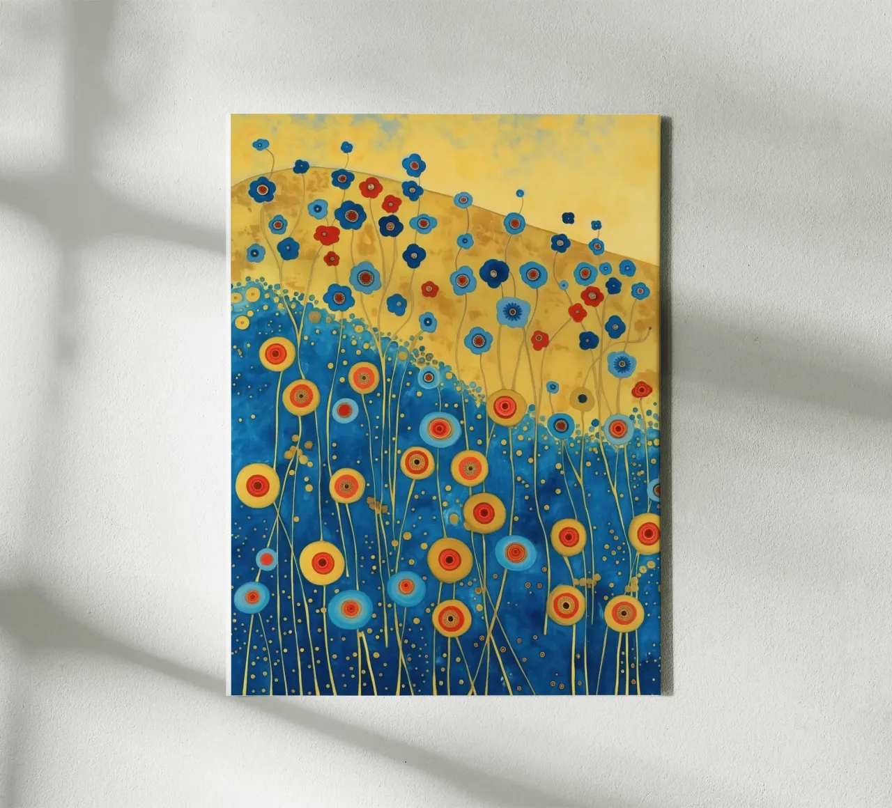 Flores de verano en la playa dorada | Klimt se mezcla con Scandi lienzo con Marco flotante de Autofocus