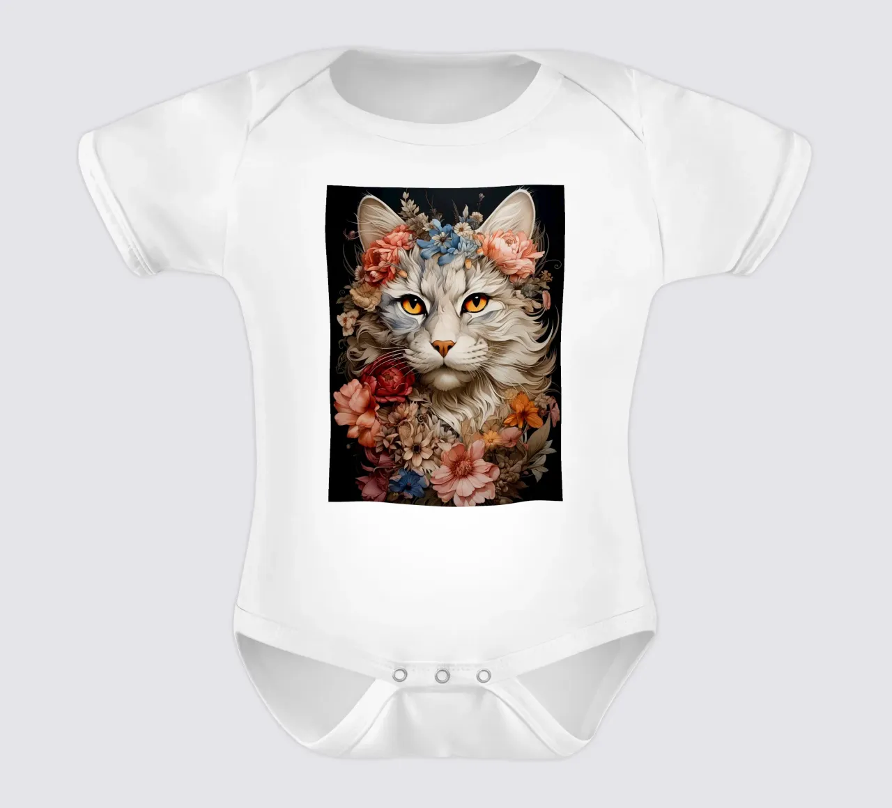 Cat Flowers short-sleeve baby romper by Mateo