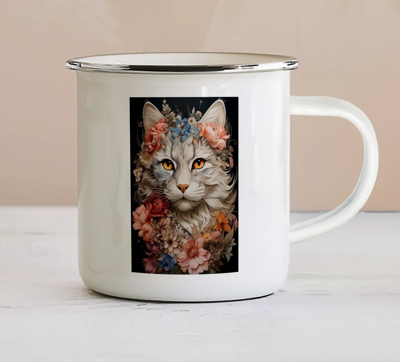 Cat Flowers tazza in smalto da Mateo