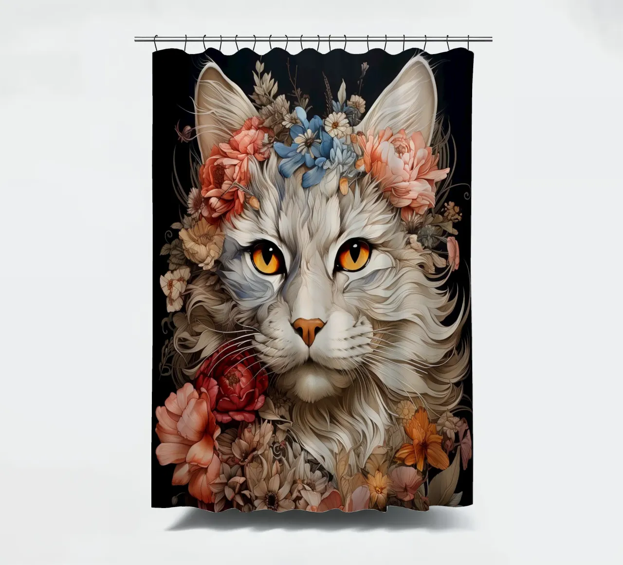 Cat Flowers shower curtain by Mateo