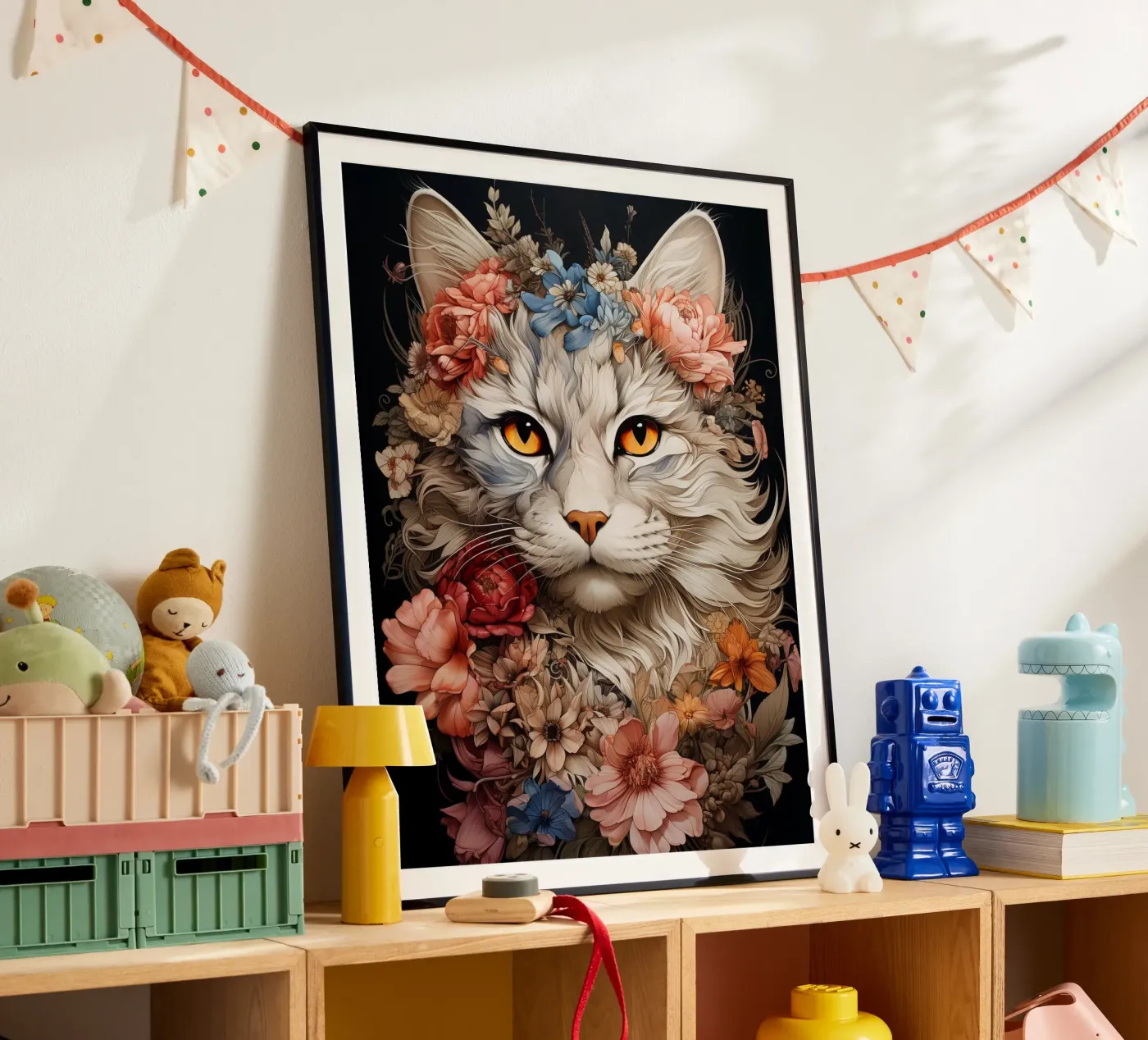 Cat Flowers poster van Mateo