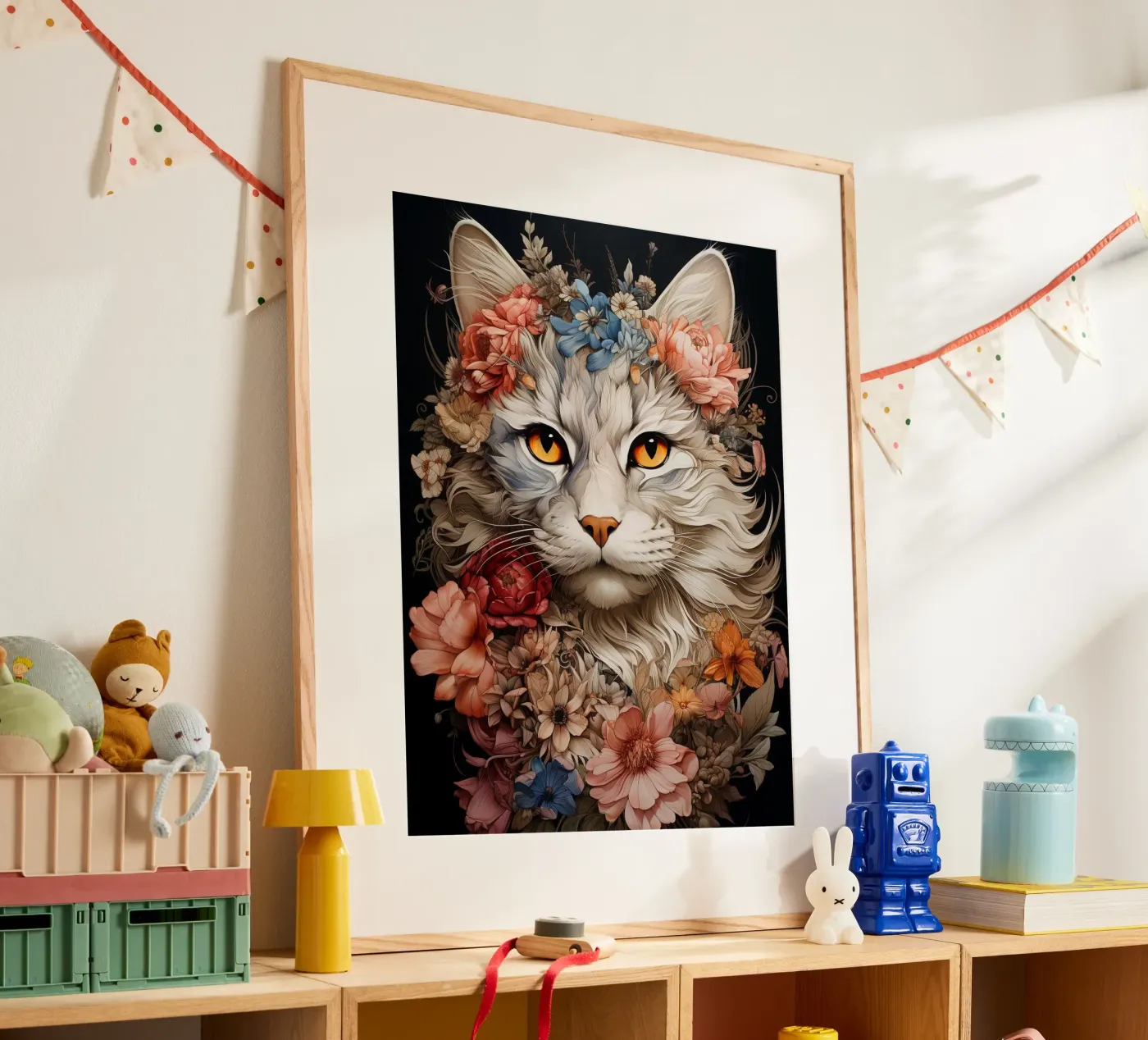 Cat Flowers poster van Mateo