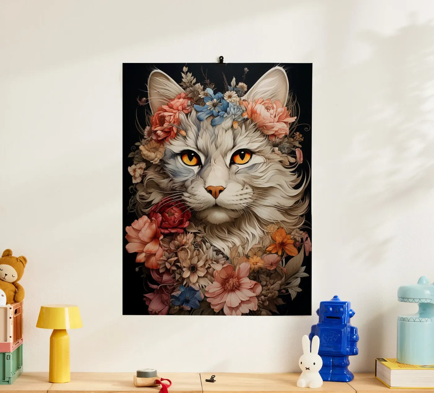 Cat Flowers poster van Mateo