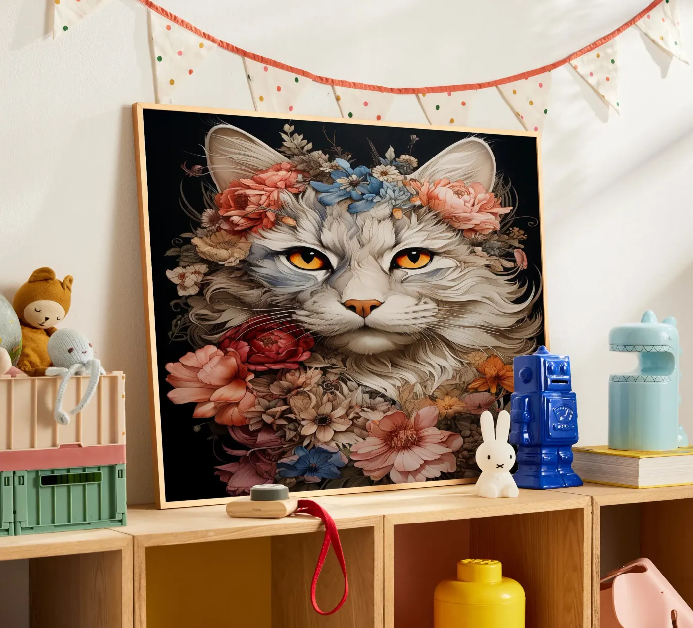 Cat Flowers poster van Mateo