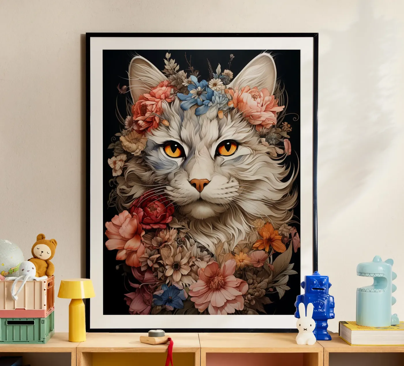 Cat Flowers poster van Mateo