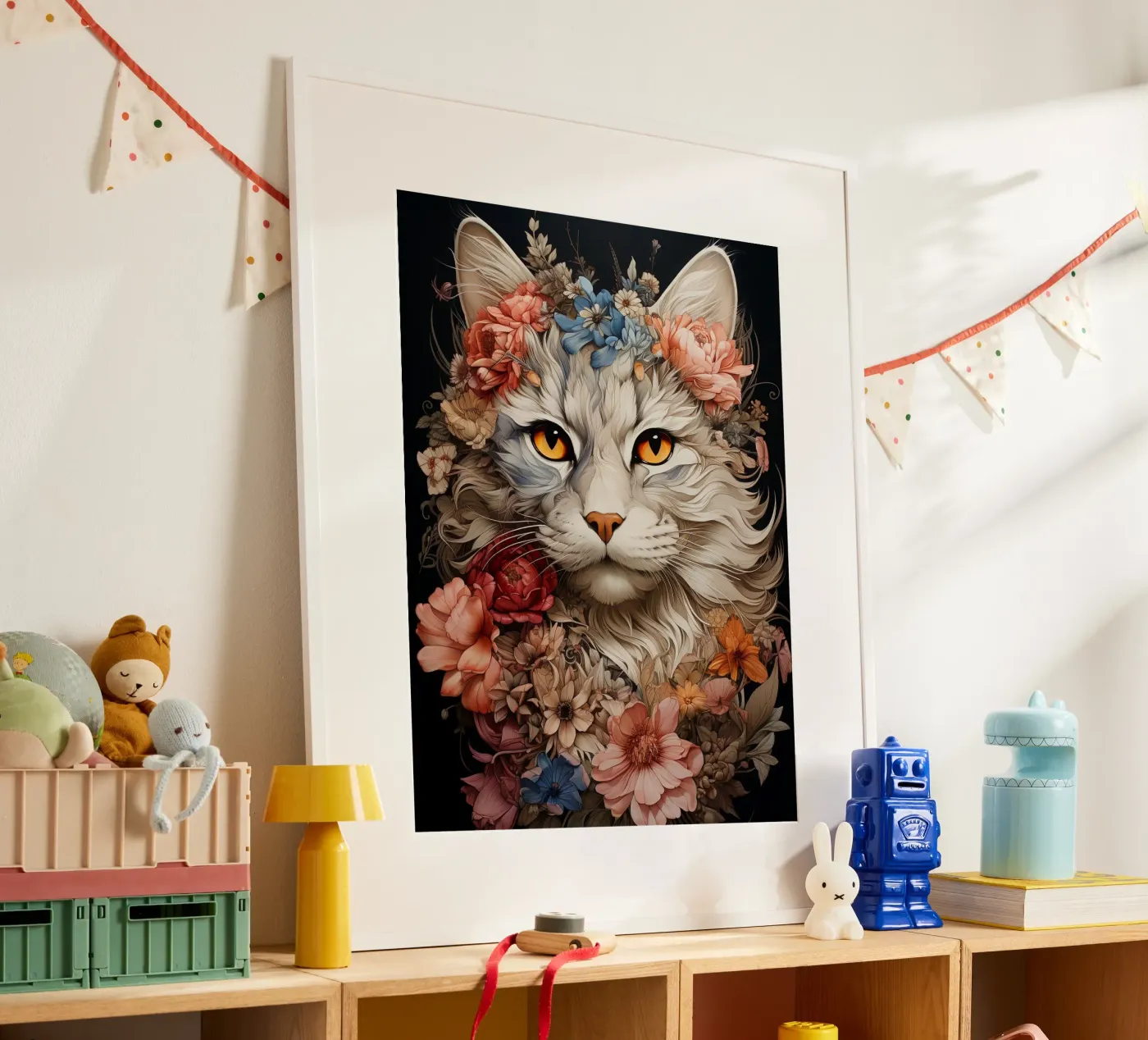 Cat Flowers poster van Mateo