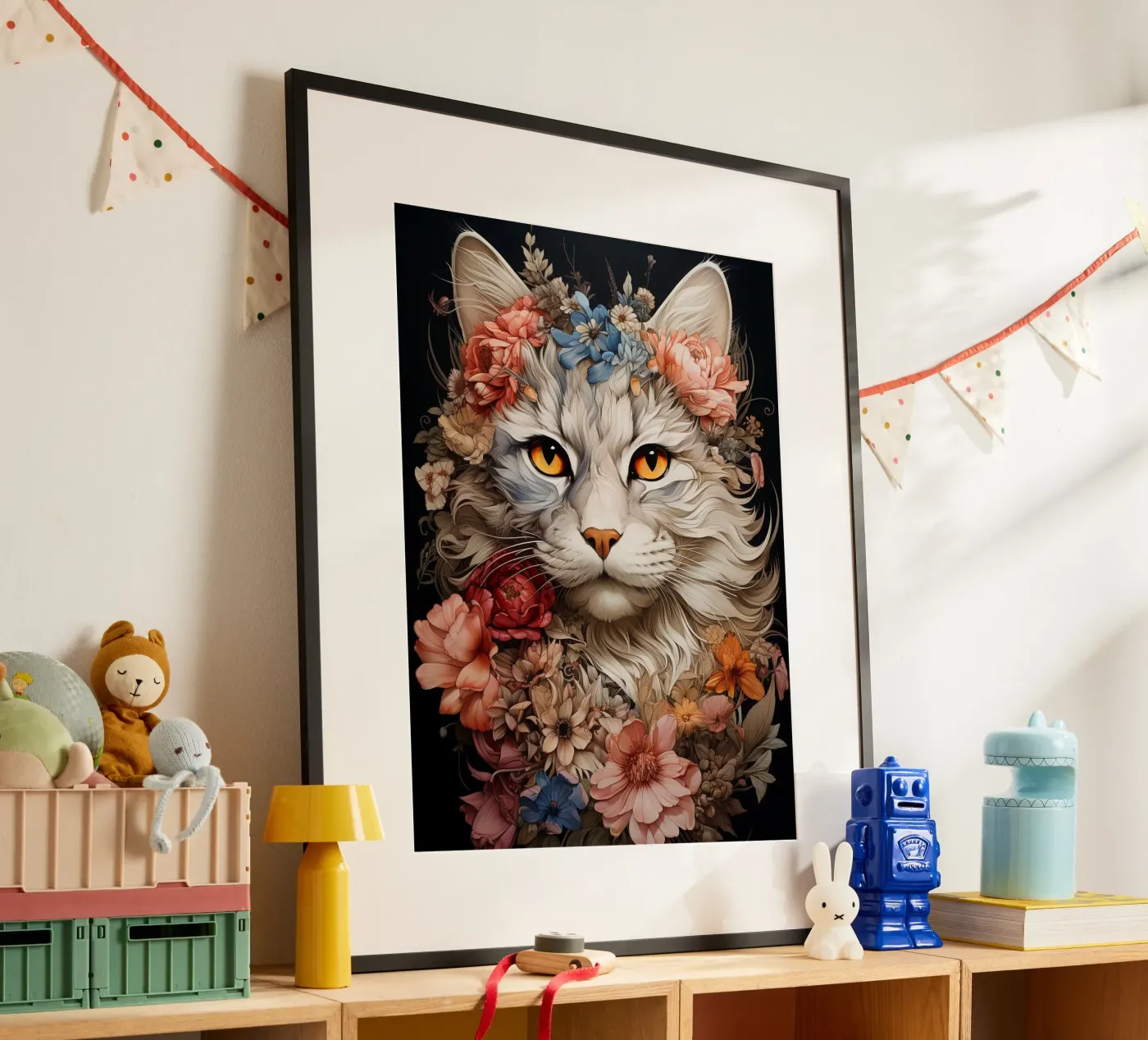 Cat Flowers poster van Mateo