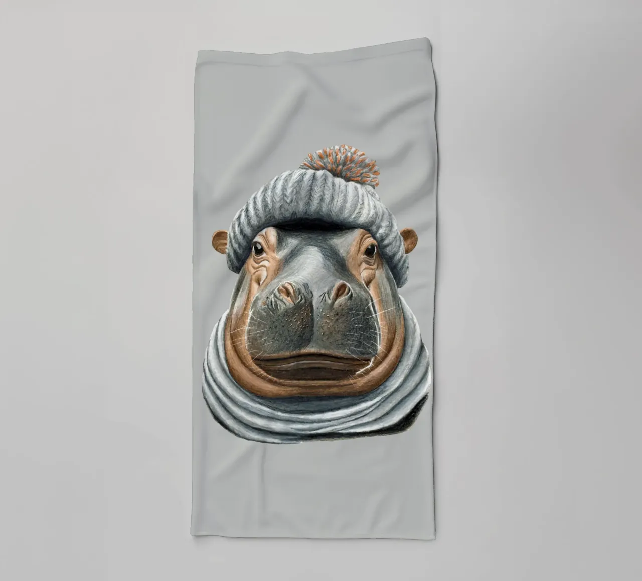 Hippo with bobble hat towel by Graphit und Farbe
