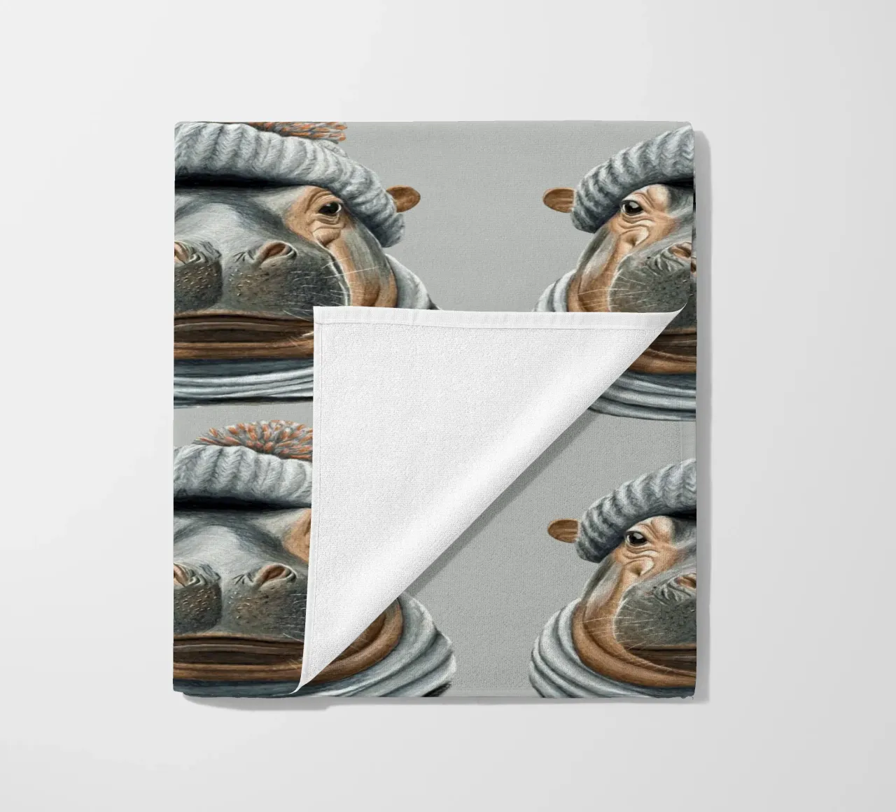 Ippopotamo con cappello a pompon telo mare da Graphit und Farbe