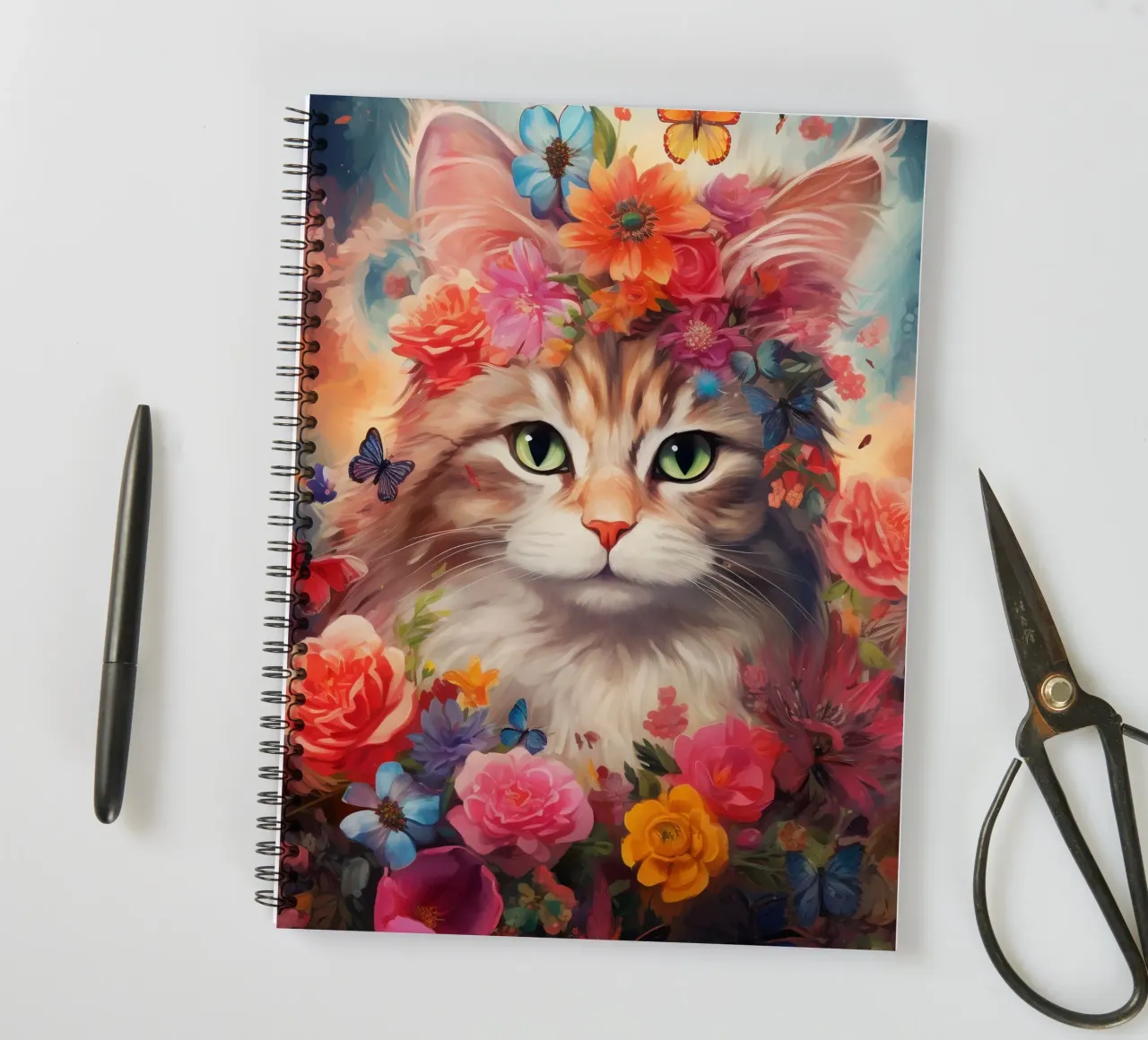 Cat Flowers 2 spiral notebook by Mateo