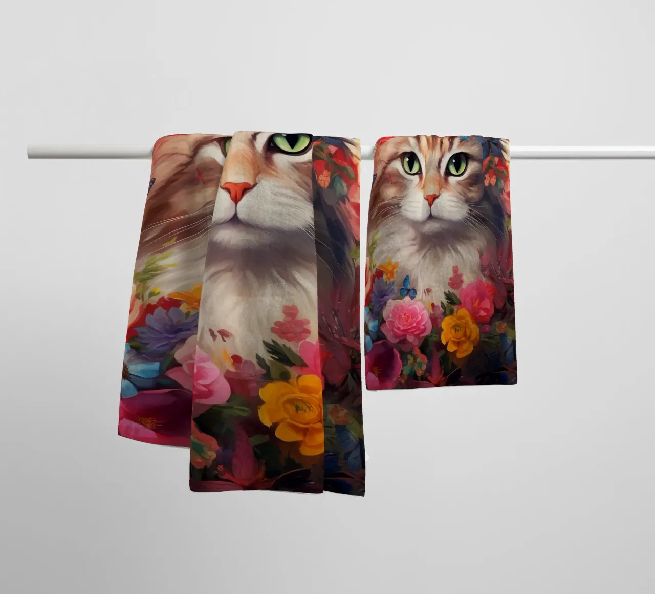 Cat Flowers 2 Handtuch von Mateo