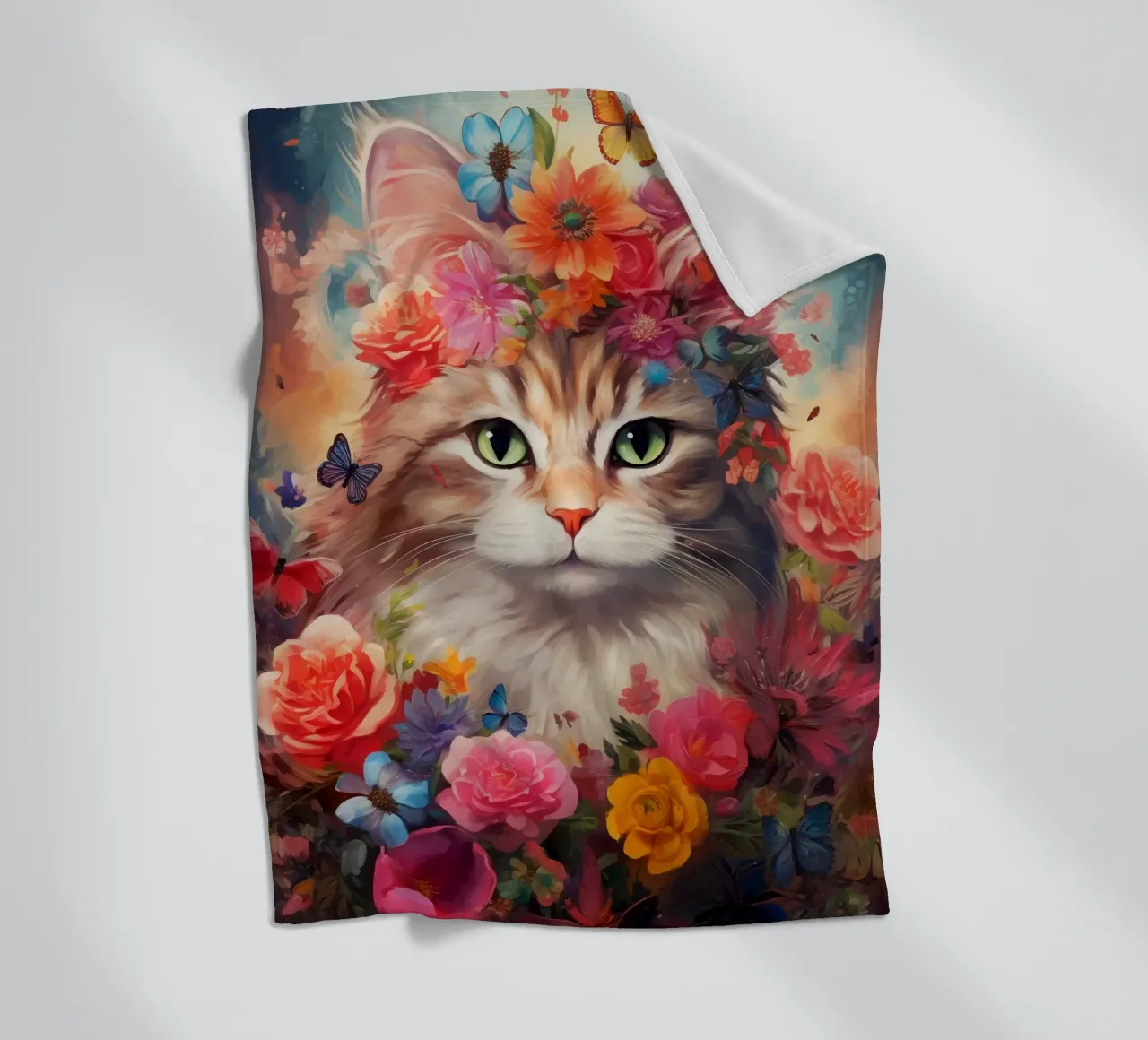 Cat Flowers 2 fleece blanket by Mateo