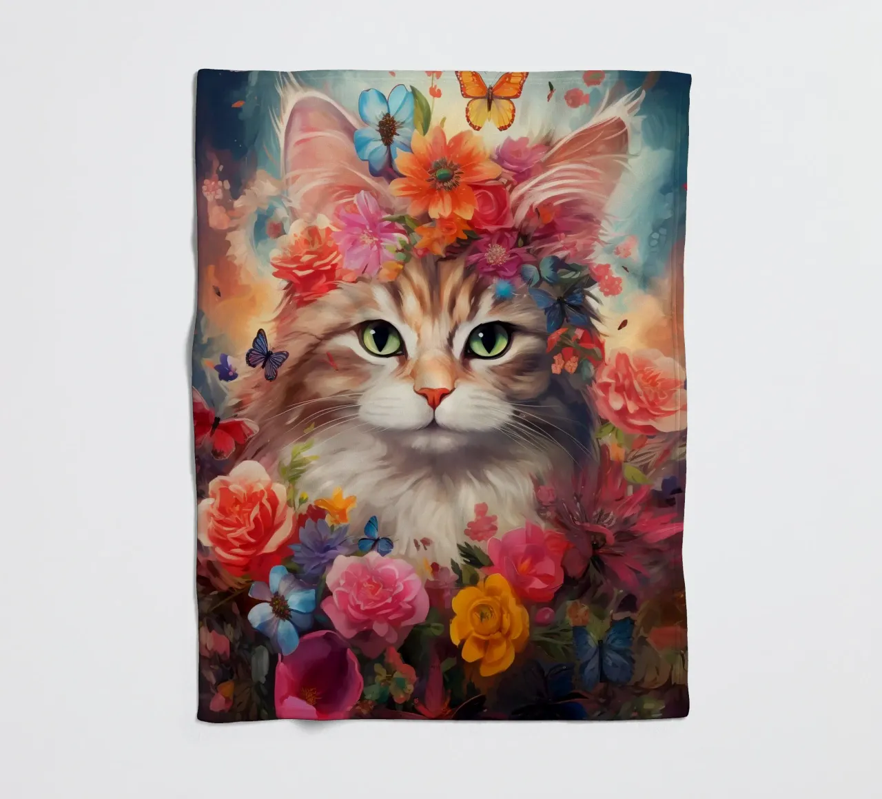 Cat Flowers 2 fleece blanket by Mateo