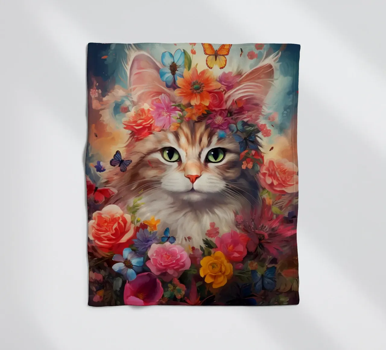 Cat Flowers 2 fleece blanket by Mateo