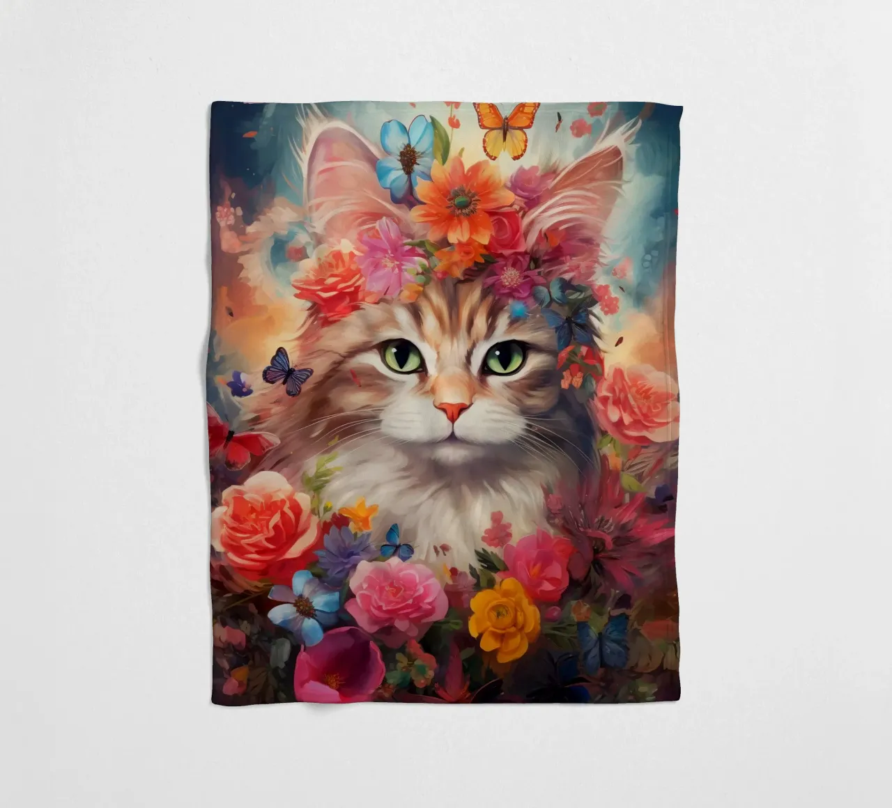Cat Flowers 2 fleece blanket by Mateo