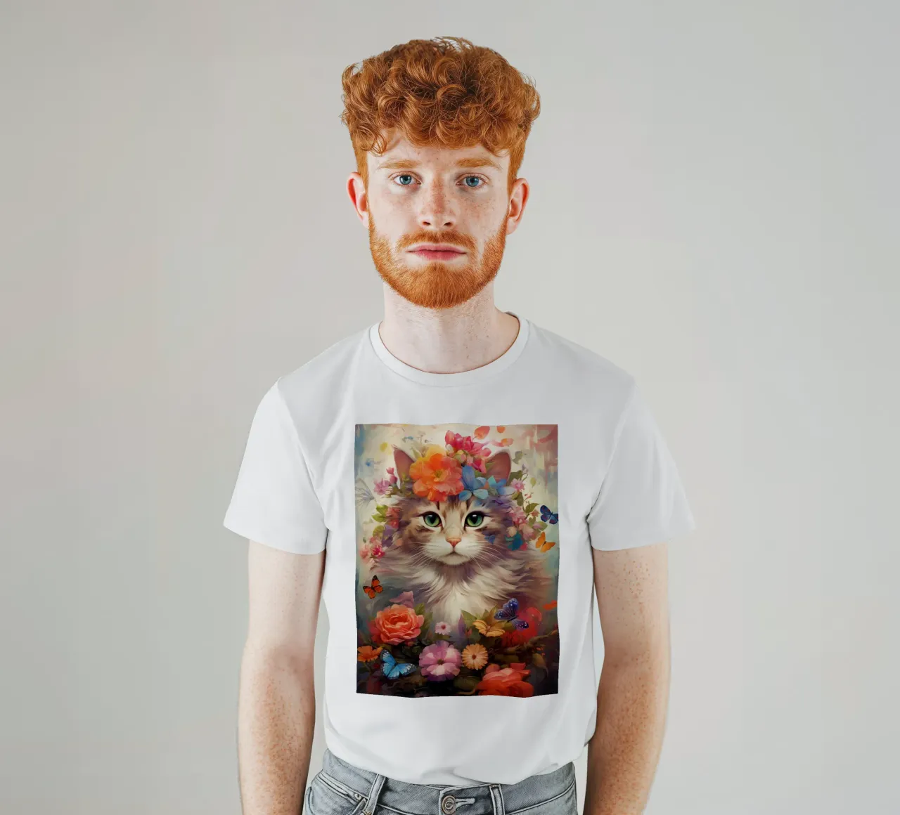 Cat Flowers 3 t-shirt by Mateo