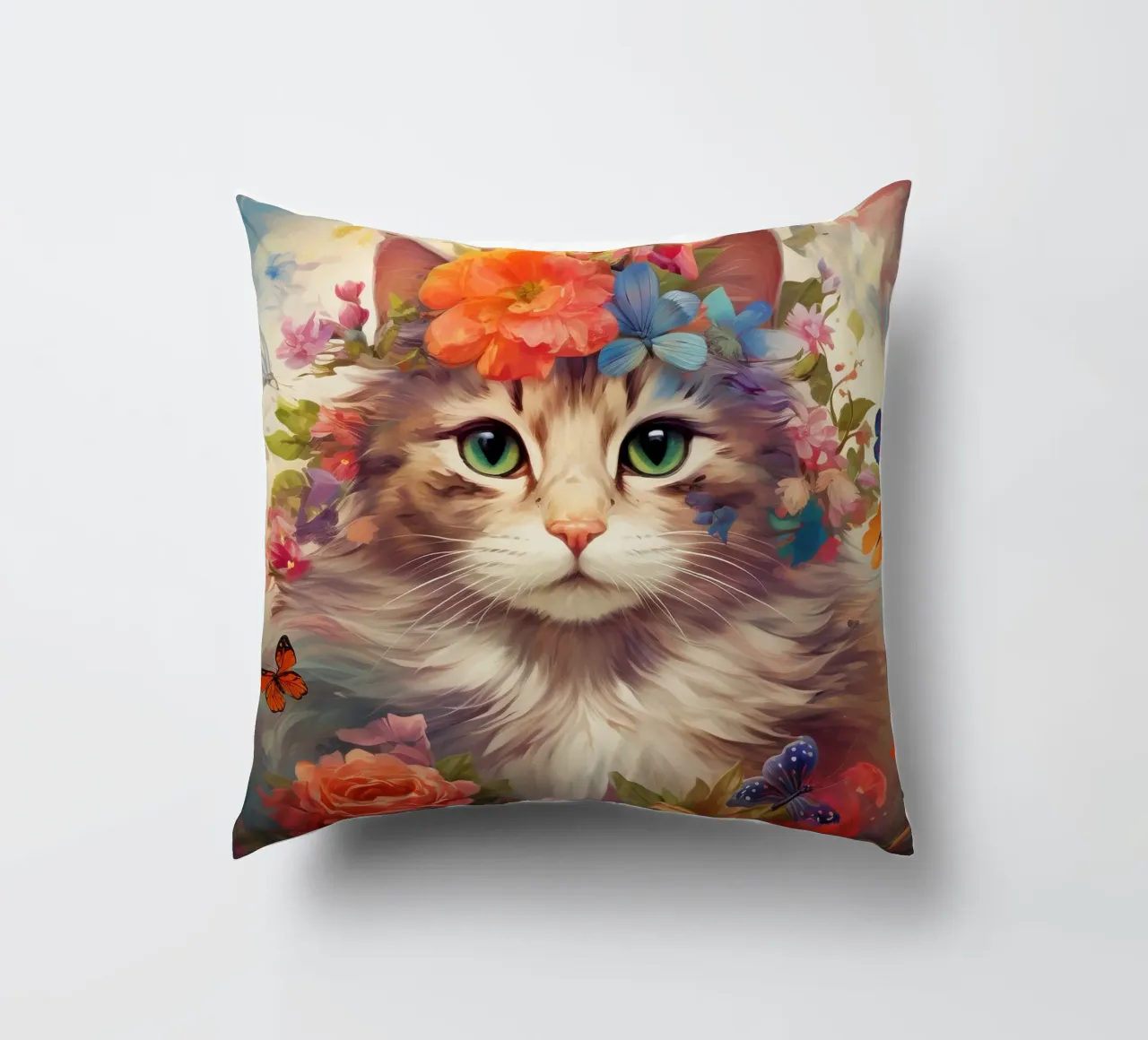 Cat Flowers 3 decorative cushion by Mateo