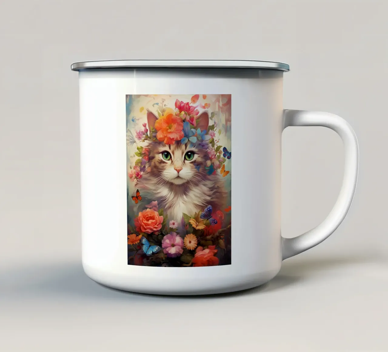 Cat Flowers 3 tazza in smalto da Mateo