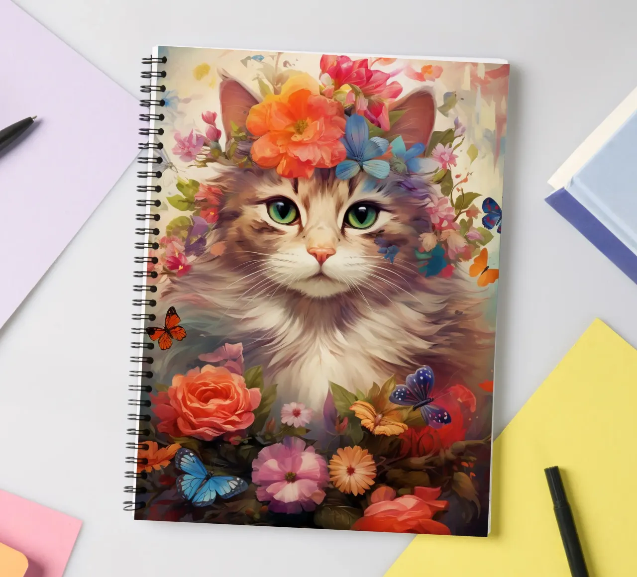 Cat Flowers 3 spiral notebook by Mateo