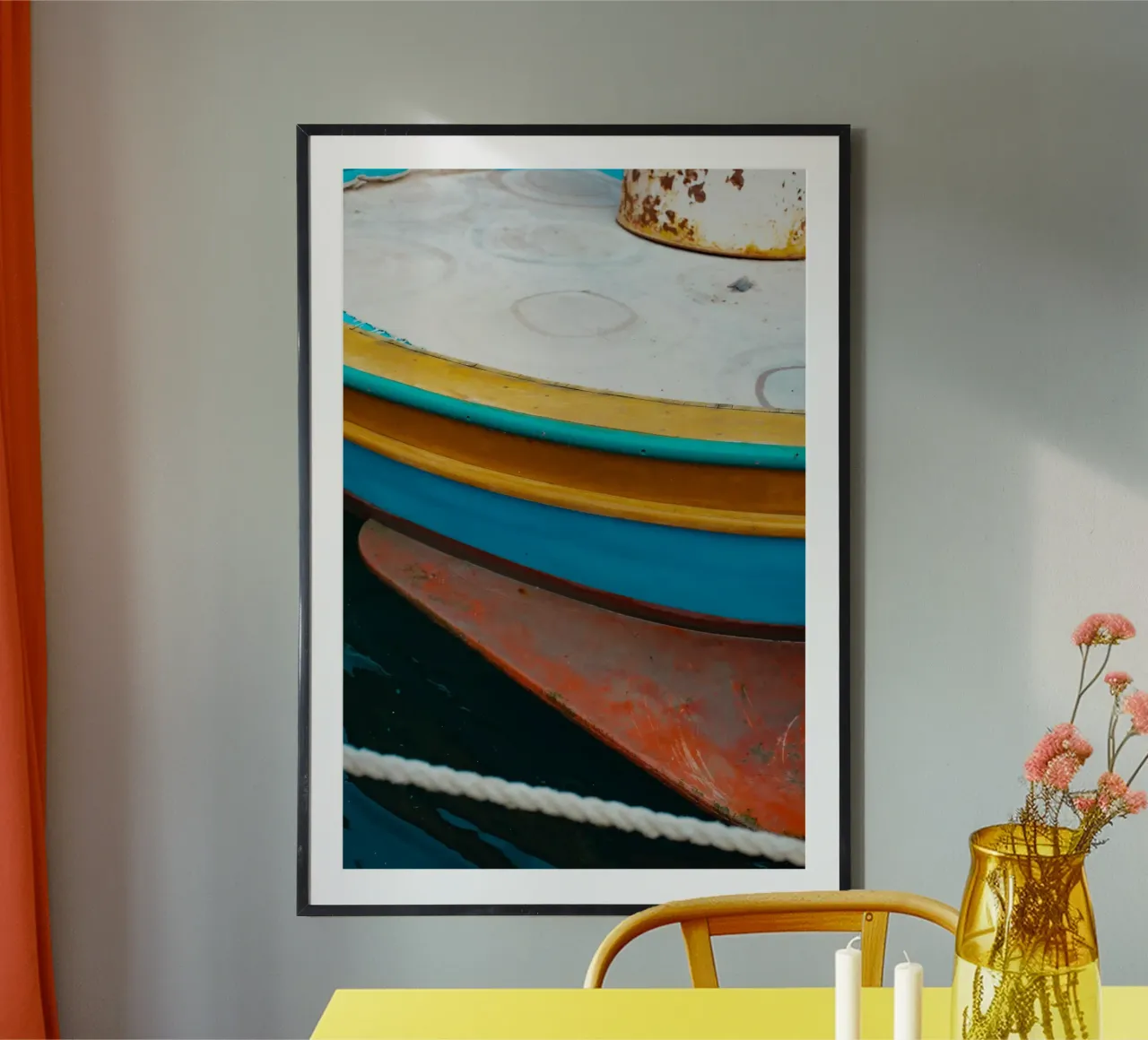 Old Colorful Fishing Boat poster con telaio in legno da _davide_elifheritage