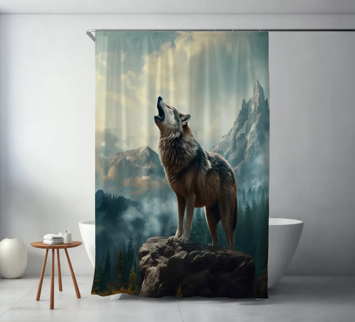 Wolf Mountains Duschvorhang von Mateo