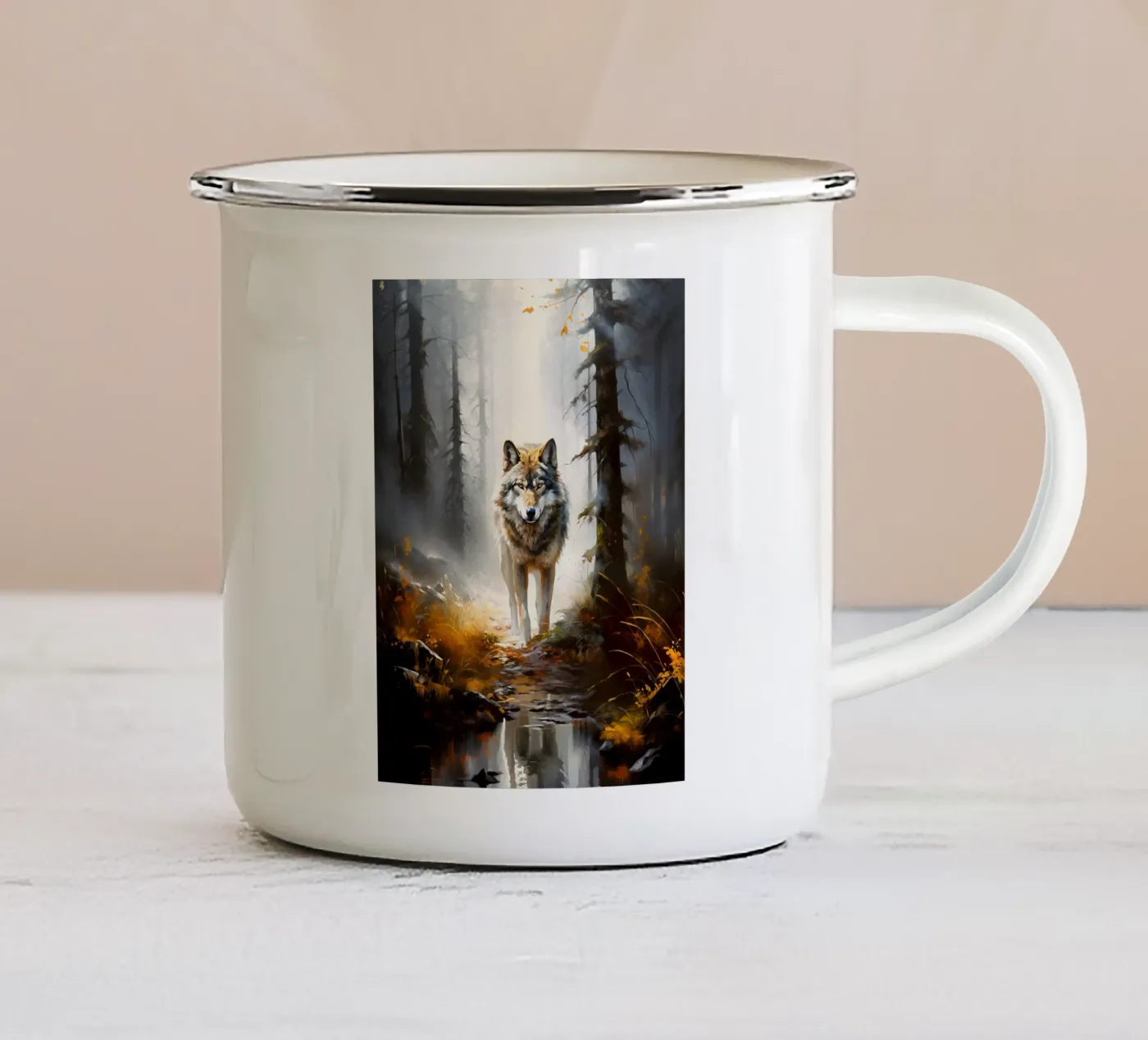 Wolf Forest enamel mug by Mateo