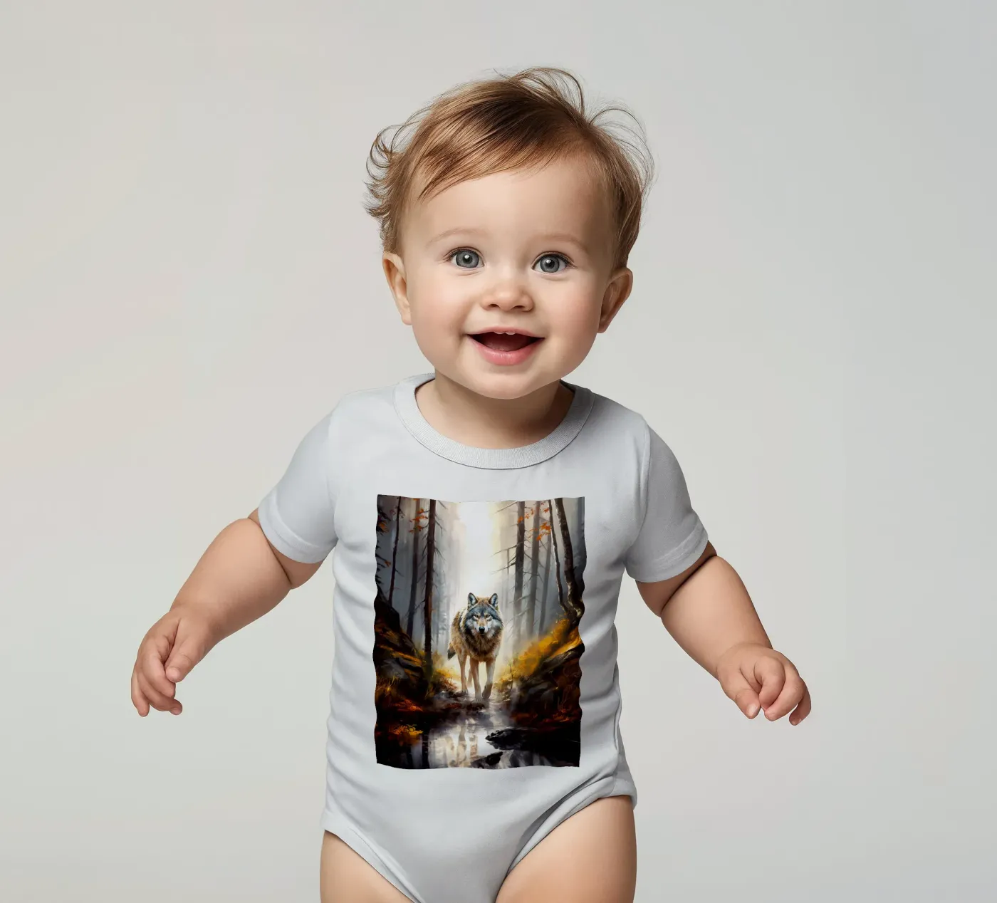 Wolf Forest 4 short-sleeve baby romper by Mateo