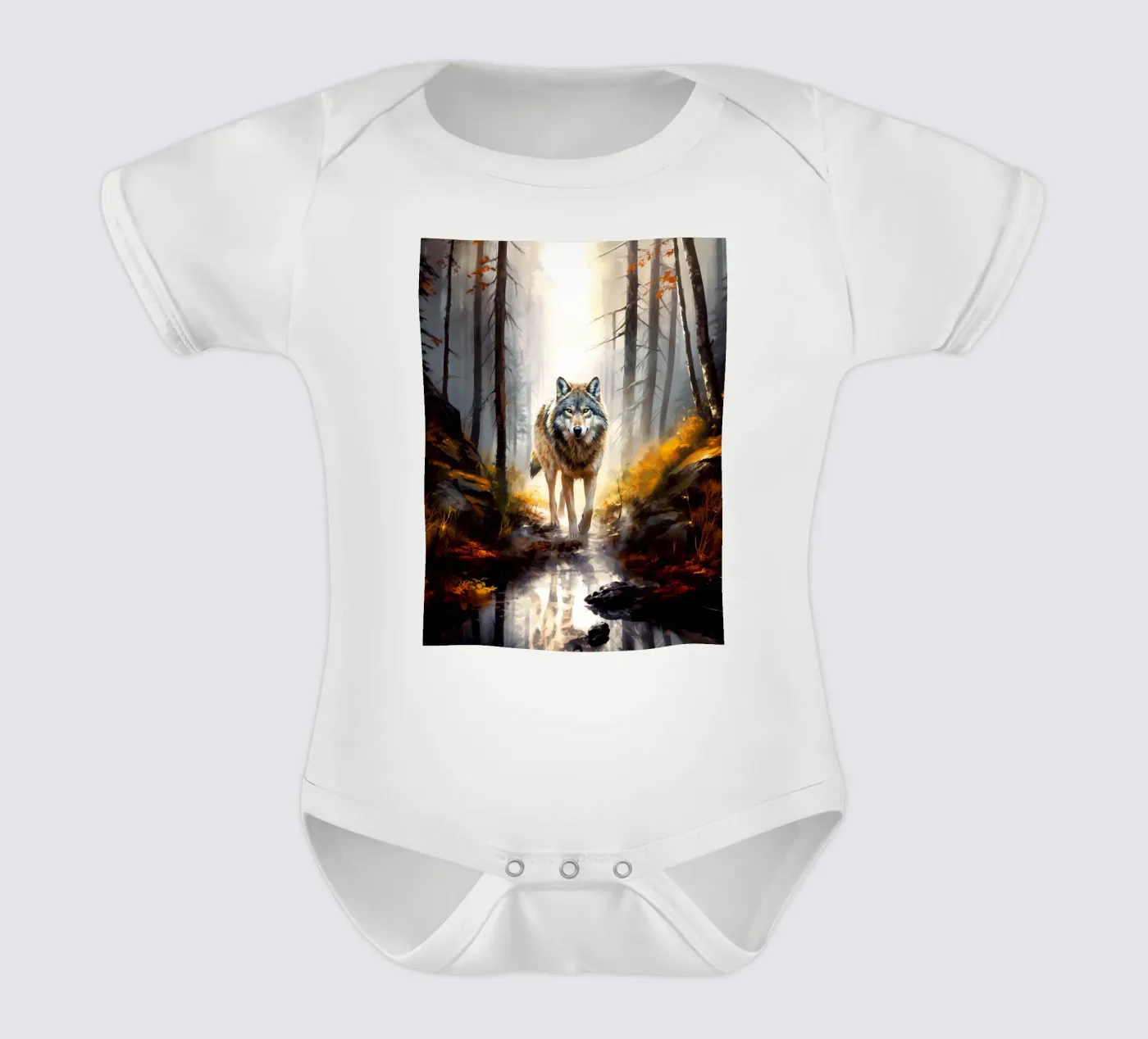 Wolf Forest 4 short-sleeve baby romper by Mateo