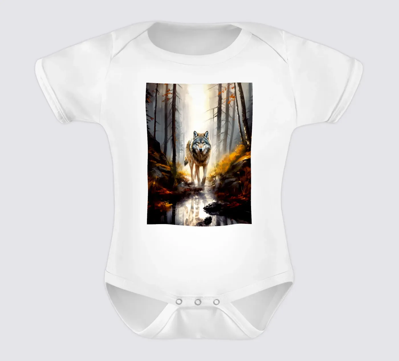 Wolf Forest 4 short-sleeve baby romper by Mateo