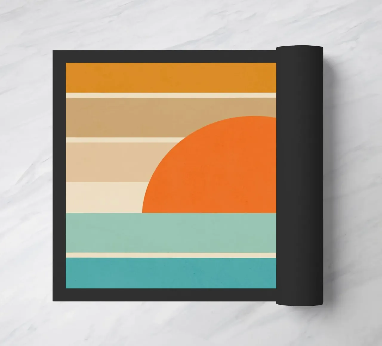 Mid Mod Minimal Rainbow Stripe Sunset - Neutri terrosi in verde scuro zerbino da Dominique Vari Abstract
