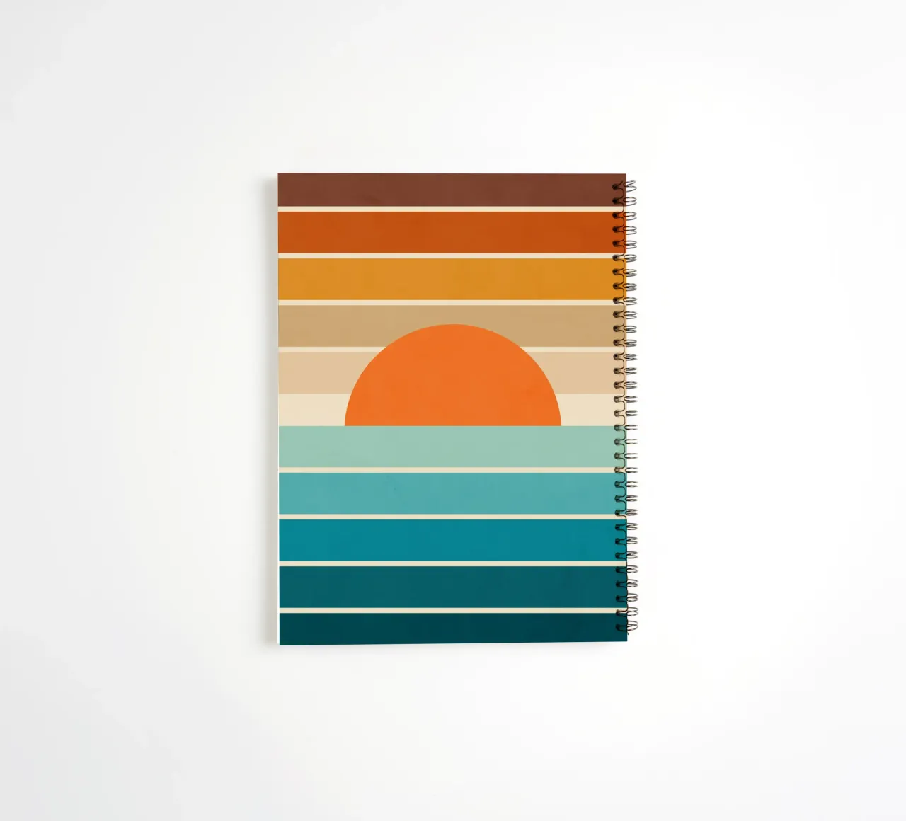 Mid Mod Minimal Rainbow Stripe Sunset • Earthy neutrals teal spiral notebook by Dominique Vari Abstract