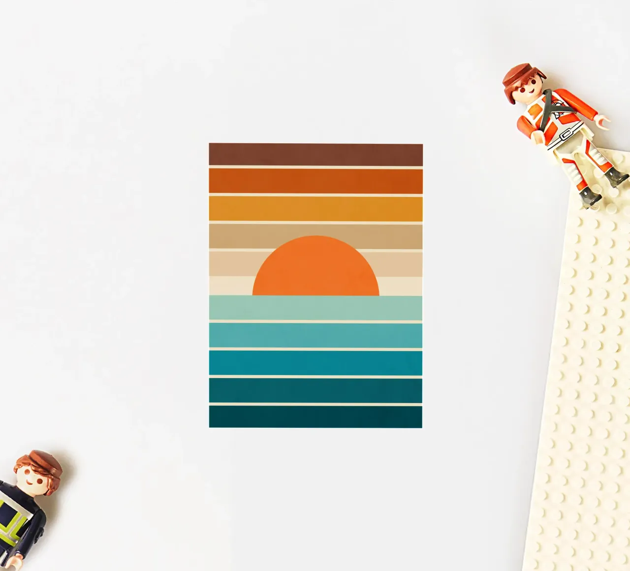 Mid Mod Minimal Rainbow Stripe Sunset • Earthy neutrals teal sticker by Dominique Vari Abstract