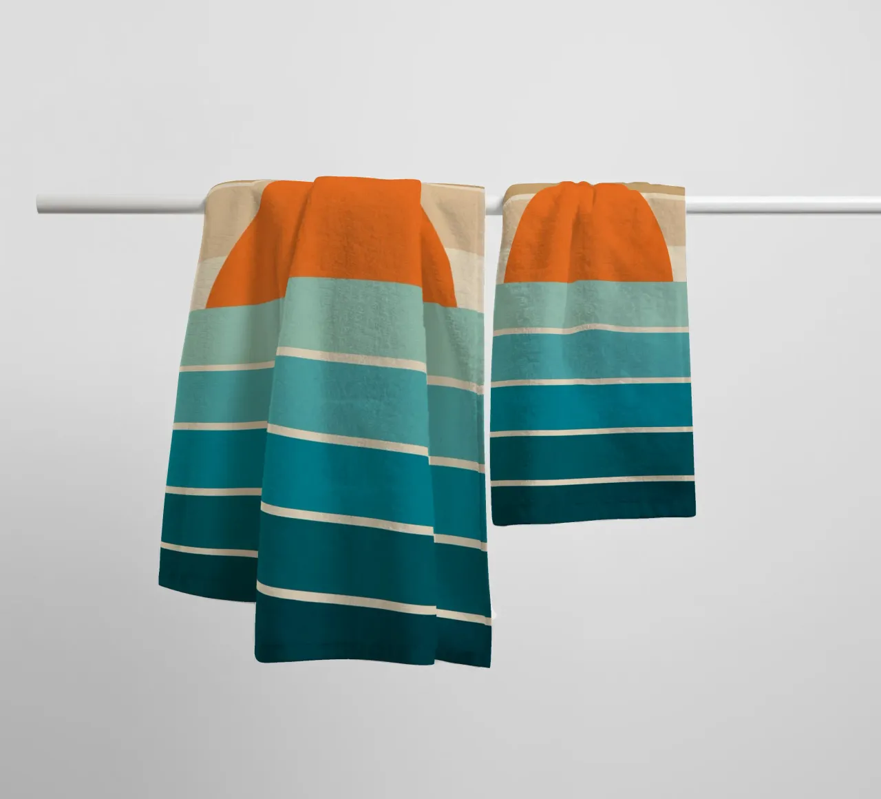 Mid Mod Minimal Rainbow Stripe Sunset - Neutri terrosi in verde scuro asciugamano da bagno da Dominique Vari Abstract