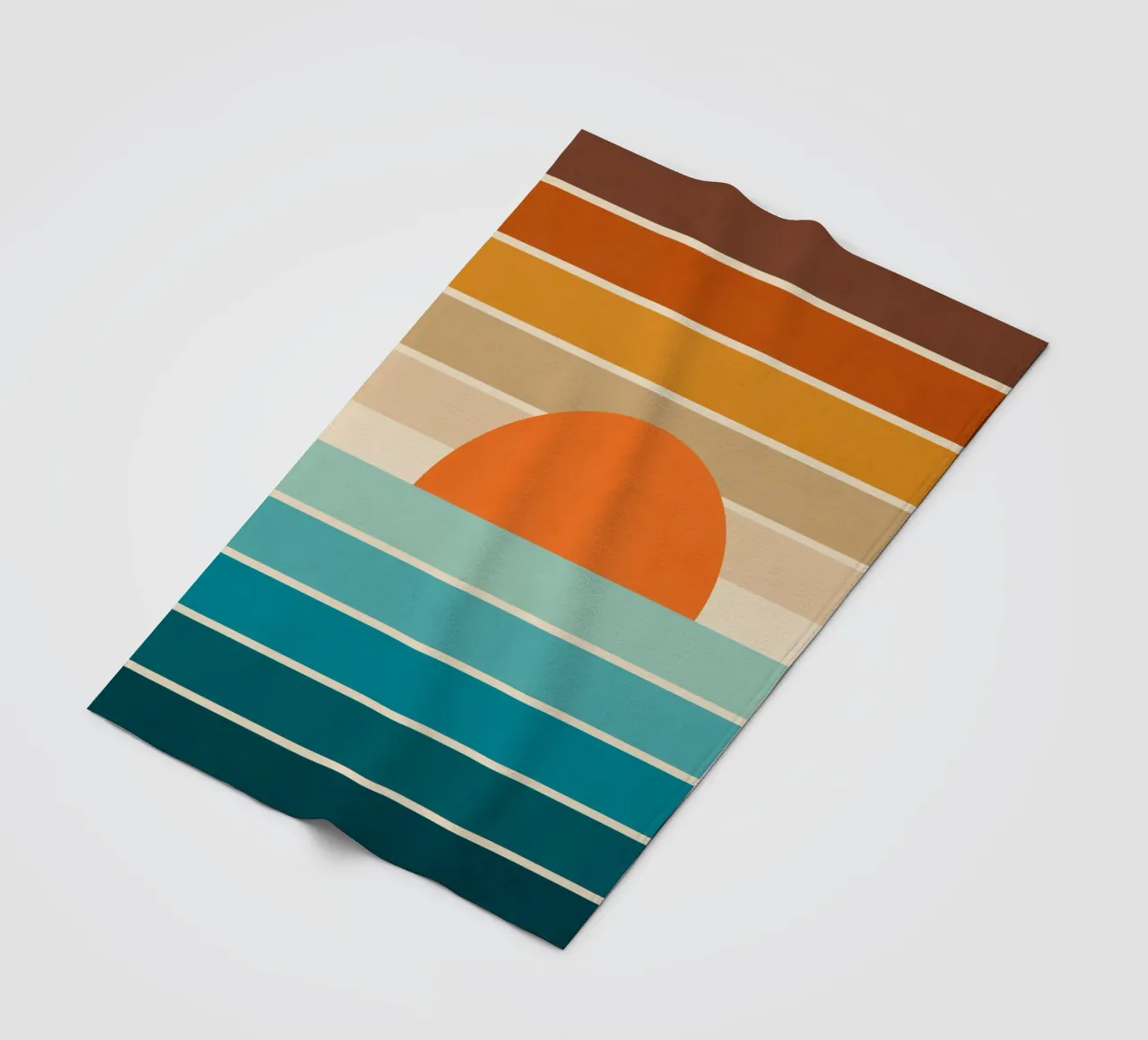 Mid Mod Minimal Rainbow Stripe Sunset - Neutri terrosi in verde scuro coperta in pile da Dominique Vari Abstract