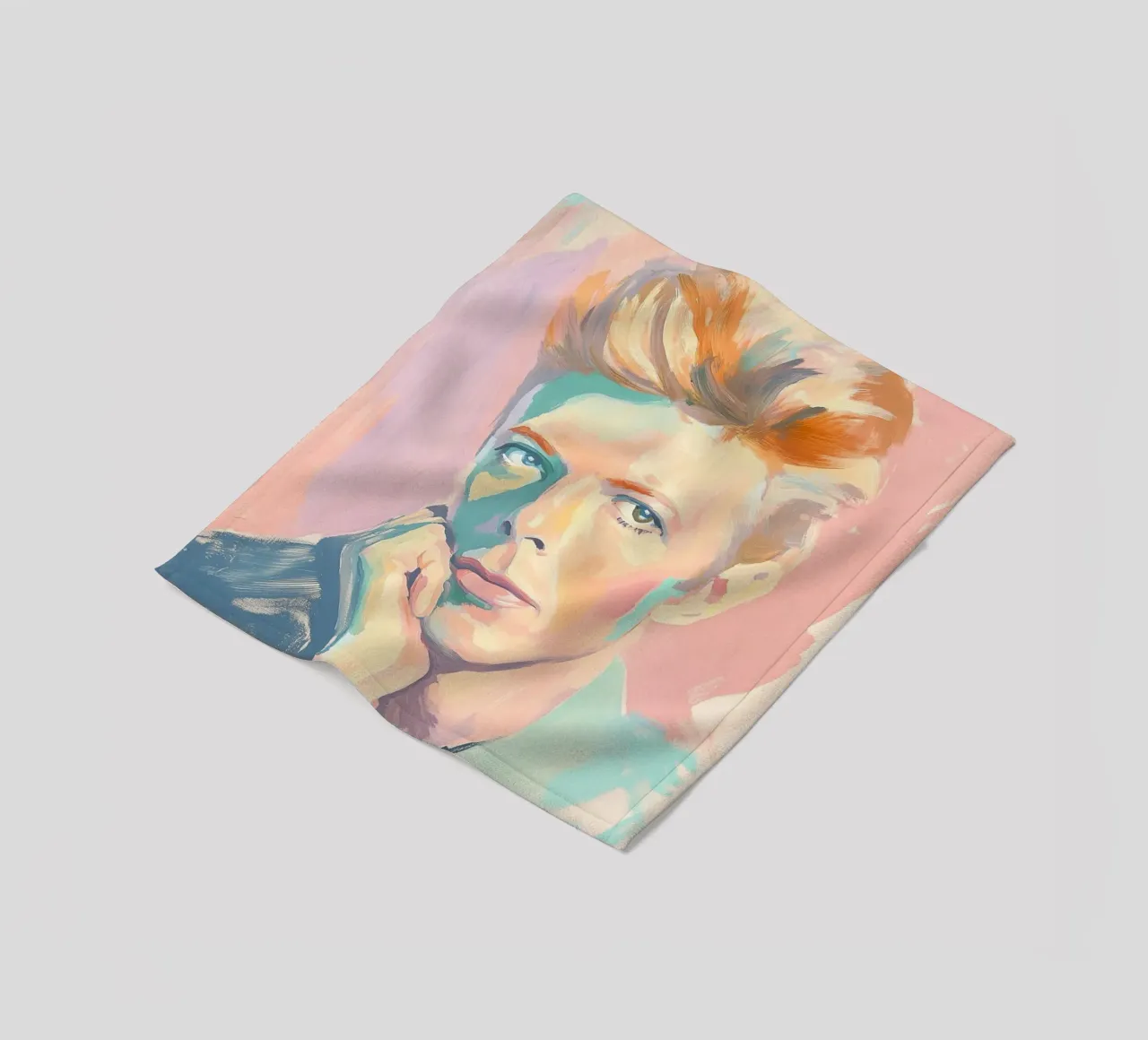 Ritratto a pastello di David Bowie coperta in pile da Carinaprint