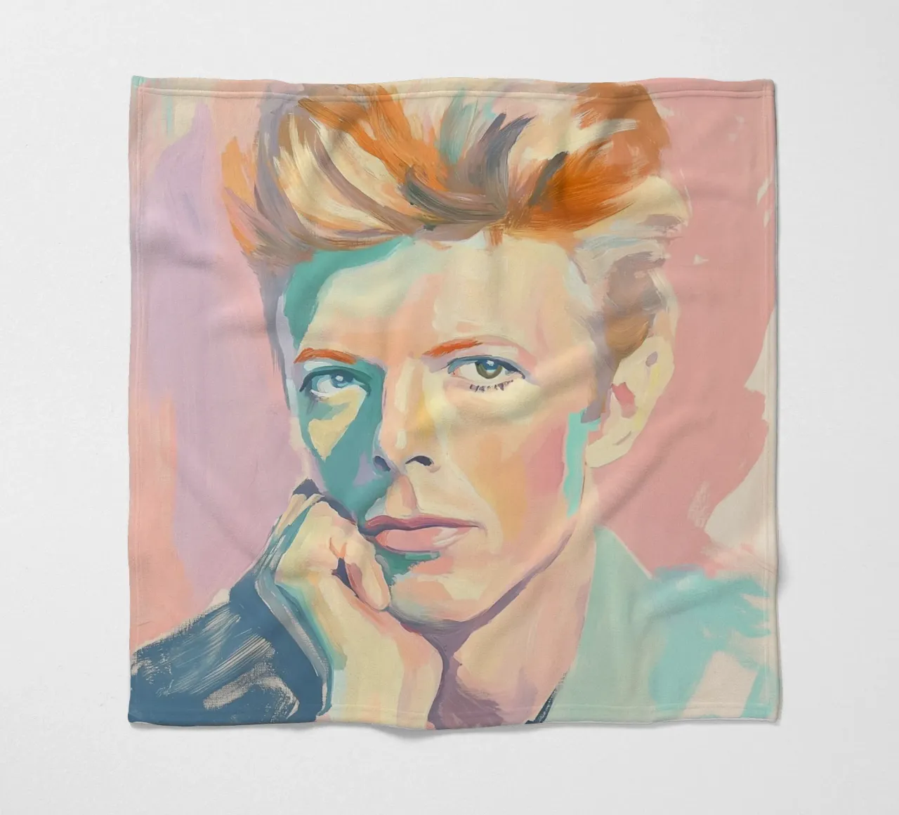 Ritratto a pastello di David Bowie coperta in pile da Carinaprint